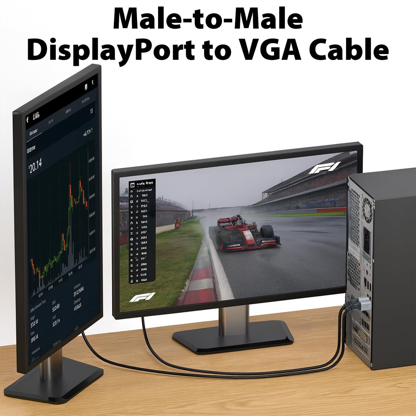 Cyberguys! DisplayPort to VGA Cable 10ft, DP to VGA Cable w/Secure Latch & Gold-Plated Connectors Plug & Play Male-to-Male Display Port Adapter Cables