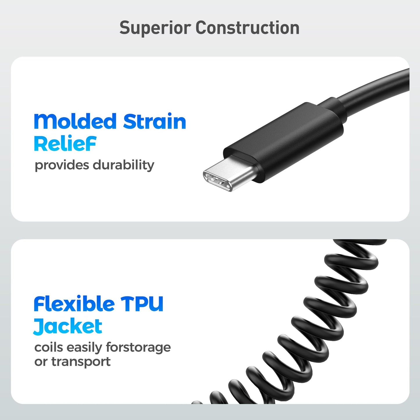 Cable Matters USB to USB C Coiled Cable with 3A/15W Fast Charging 1-4ft, Support Apple CarPlay, Android Auto, Coiled USBA to USBC Cable, for iPhone