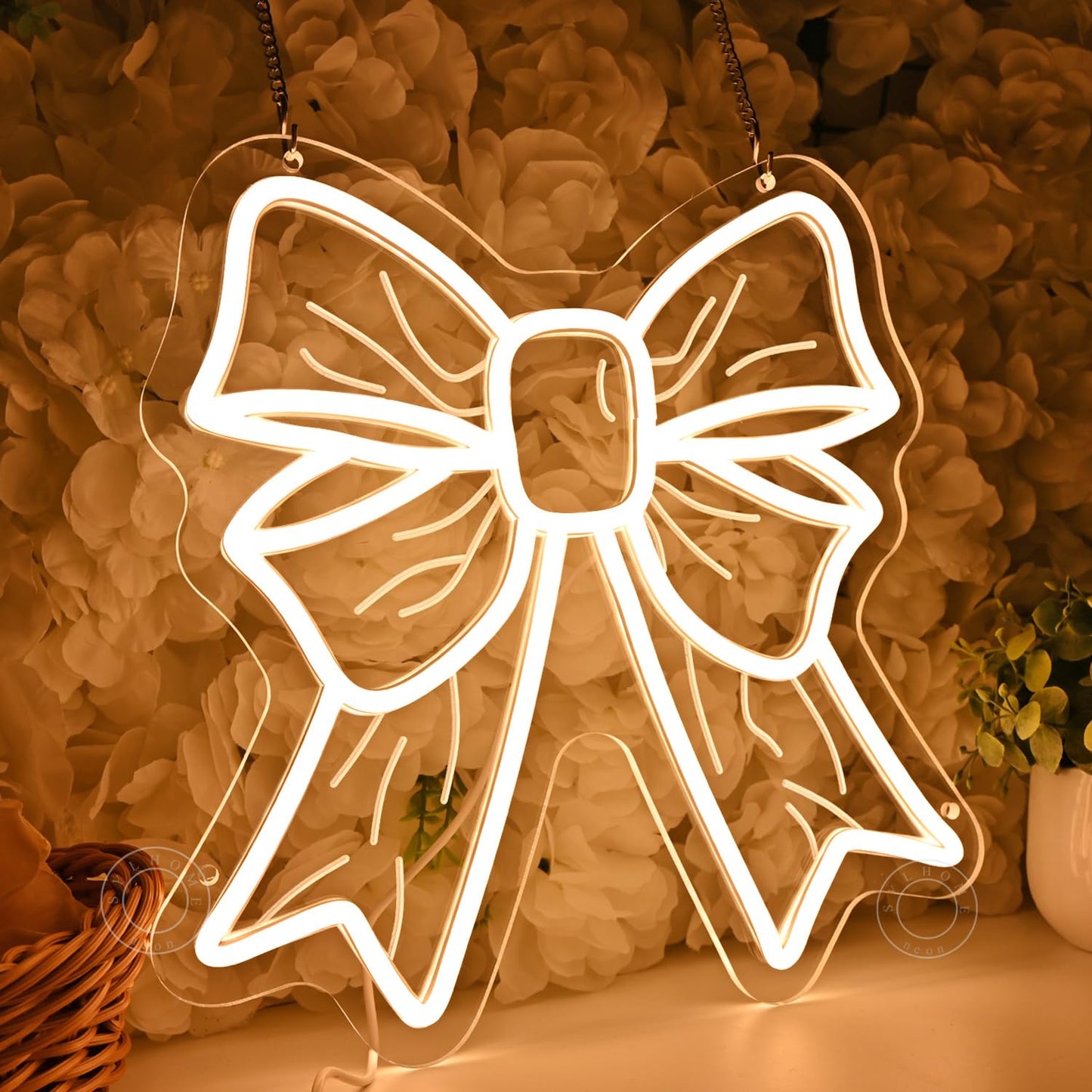 SYLHOME Bow Led Neon Light Sign Cute Girls Kids Bedroom Nursery Game Room Wall Sign Decor Beauty Salon Wedding Birthday Party Backdrop 11.8" X 11.8"