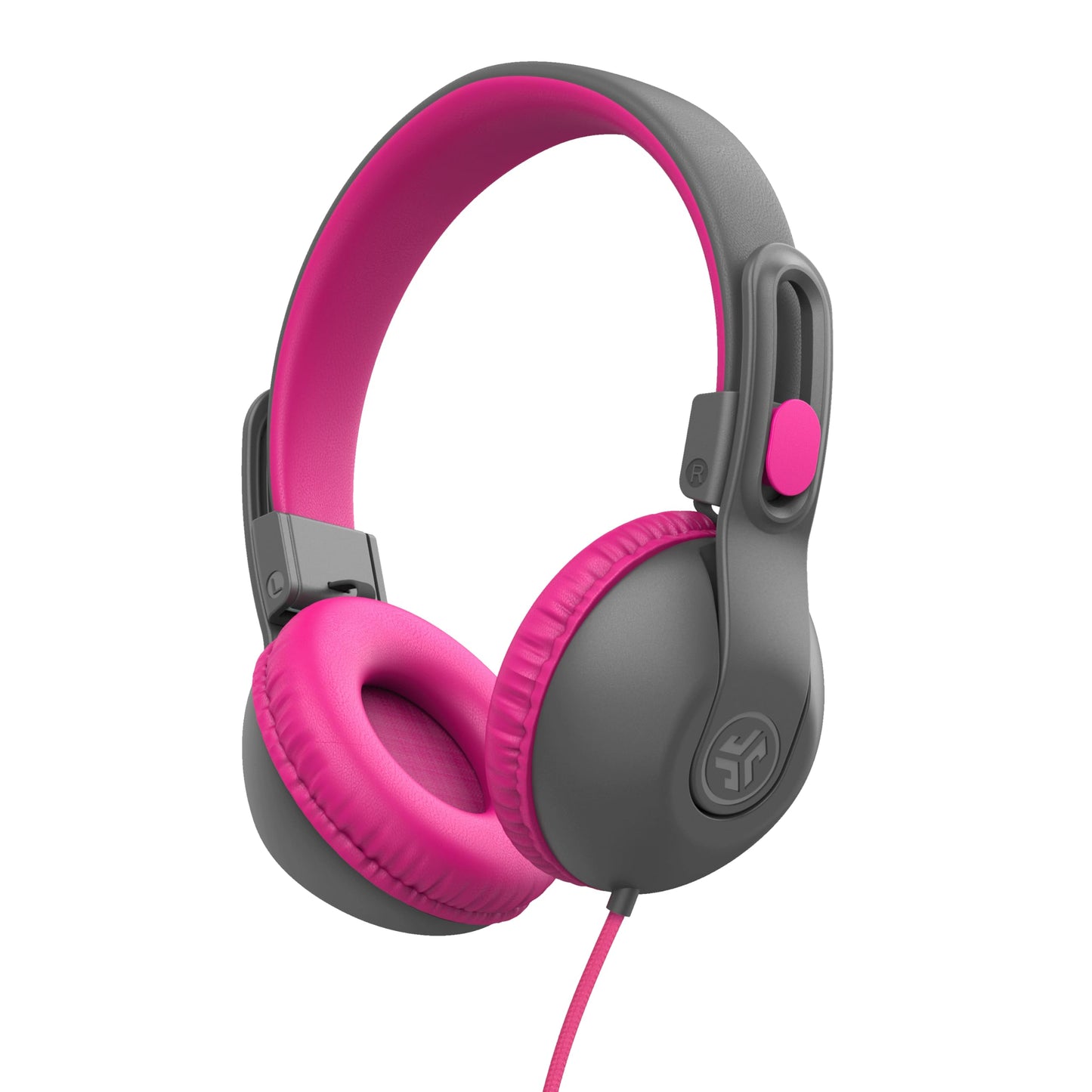 JLab JBuddies Studio 2 On-Ear Kids Wired Headphones, Grey/Pink, Toddler Headphones, Kid Safe, Studio Volume Safe, Volume Limiter, Folding, Adjustable