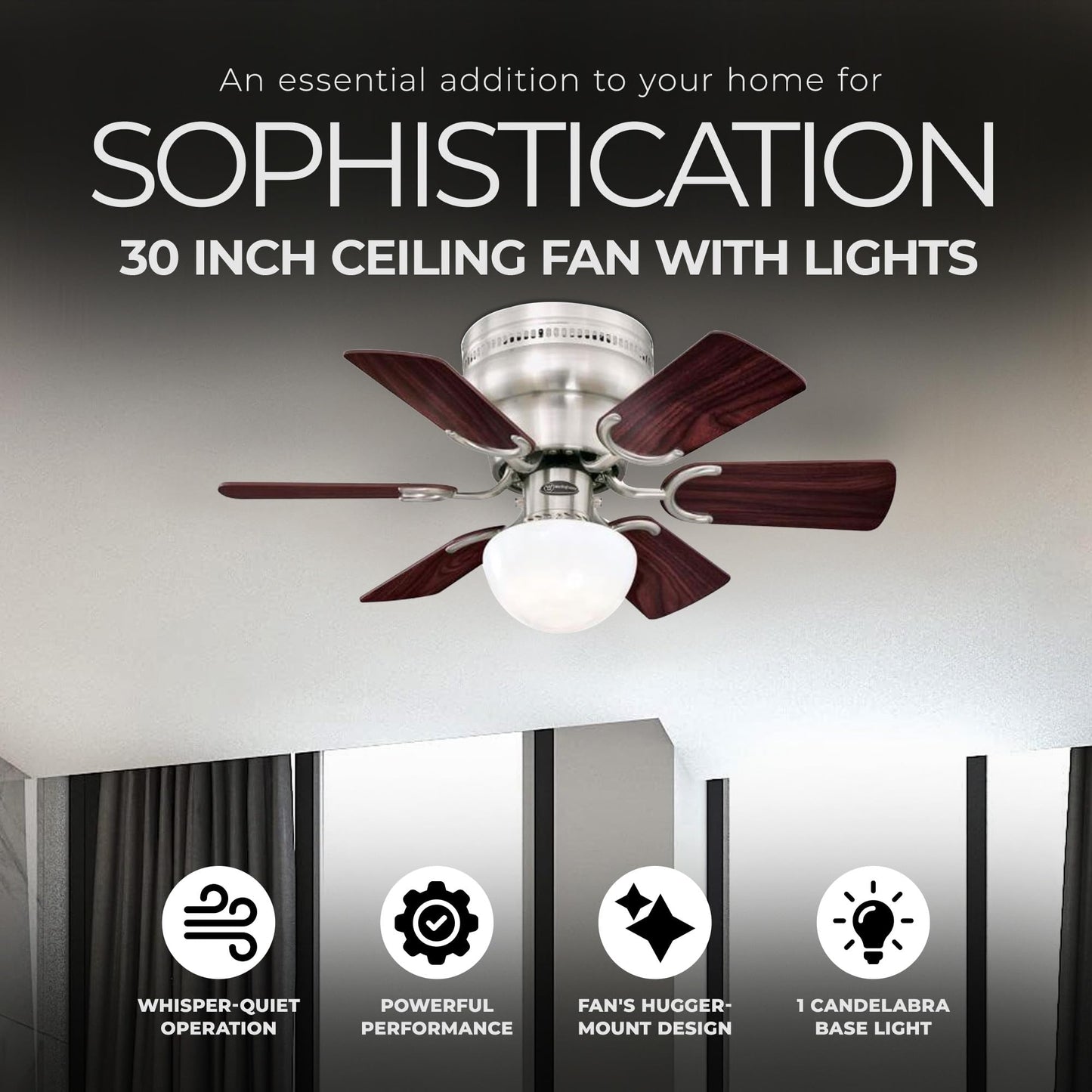 Westinghouse 7230700 Hadley Ceiling Fan with Light, 30-Inch, Brushed Nickel