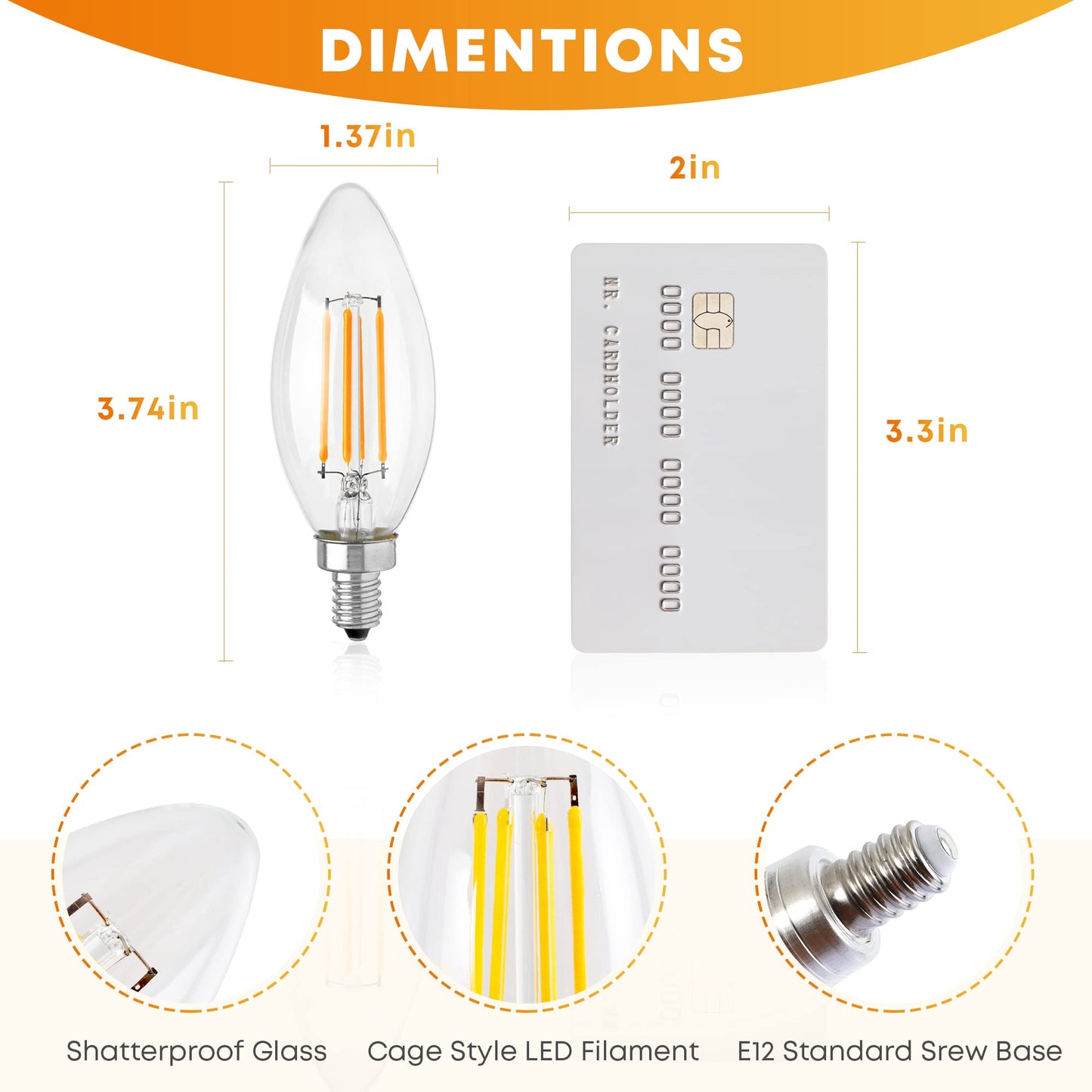 E12 Candelabra LED Edison Bulbs 40W Equivalent, 500 Lumen Soft White B10(C35) Dimmable Chandelier Light Bulbs Ceiling Fan, 5W Clear Glass Vintage