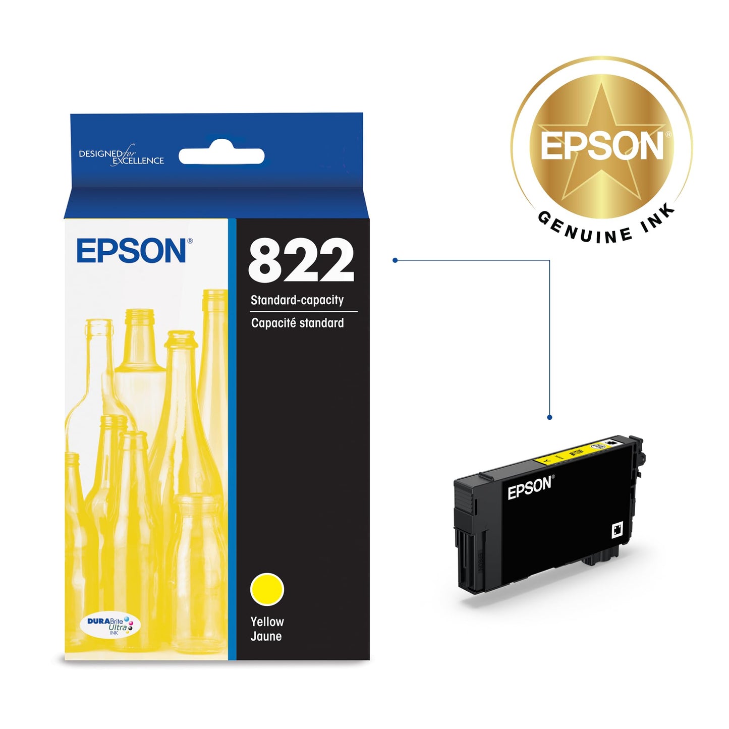 Epson 822 DURABrite Ultra Ink Standard Capacity Yellow Cartridge (T822420-S) Works with Workforce Pro WF-3820,3823, 4820, 4830, 4833, 4834