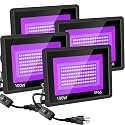 4 Pack 100W LED Black Lights, Blacklight Flood Light with Plug and Switch, IP66 Waterproof Blacklight for Halloween Party, Glow in The Dark, Stage