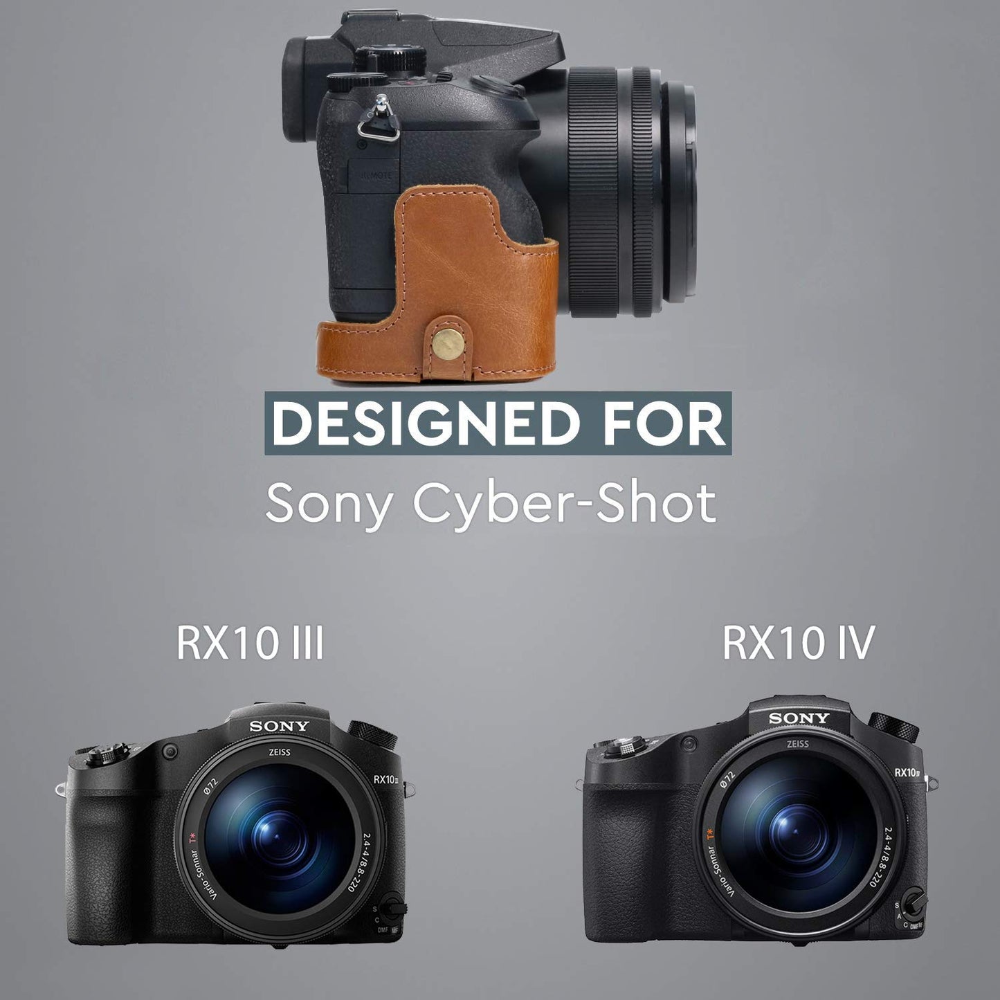 MegaGear Sony Cyber-Shot DSC-RX10 IV, DSC-RX10 III Ever Ready Leather Camera Case and Strap, with Battery Access - Light Brown - MG762