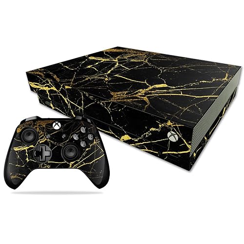 MightySkins Skin Compatible with Microsoft Xbox One X - Black Gold Marble | Protective, Durable, and Unique Vinyl Decal wrap Cover | Easy to Apply