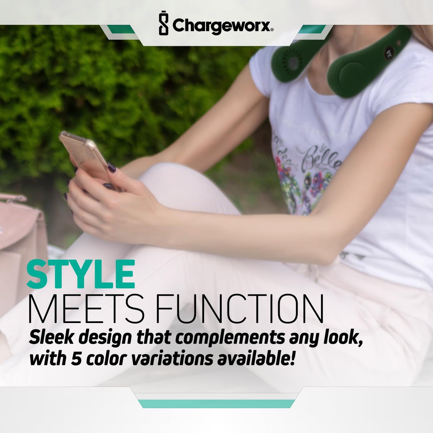 CHARGEWORX Wearable Neck Fan, Quiet Bladeless Portable Fan with 4,000 mAh Battery, LCD Display and 5 Speeds, USB-Rechargeable Hands-Free Cooling Fan
