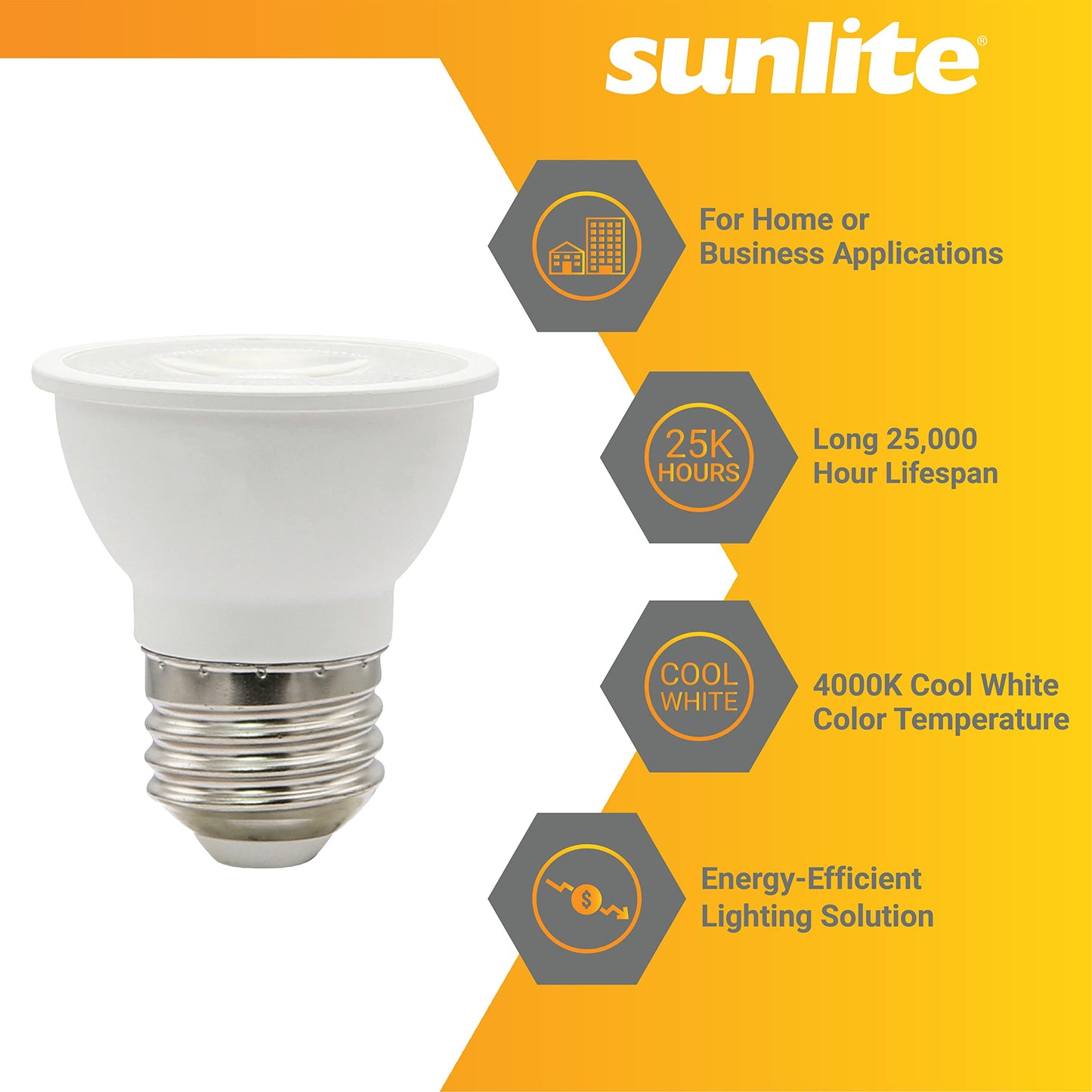 Sunlite 80439 LED PAR16 Short Neck Recessed Flood Light Bulb 6-Watt, (50W Halogen Replacement), 500 Lumens, Medium E26 Base, Dimmable, 90 CRI, ETL