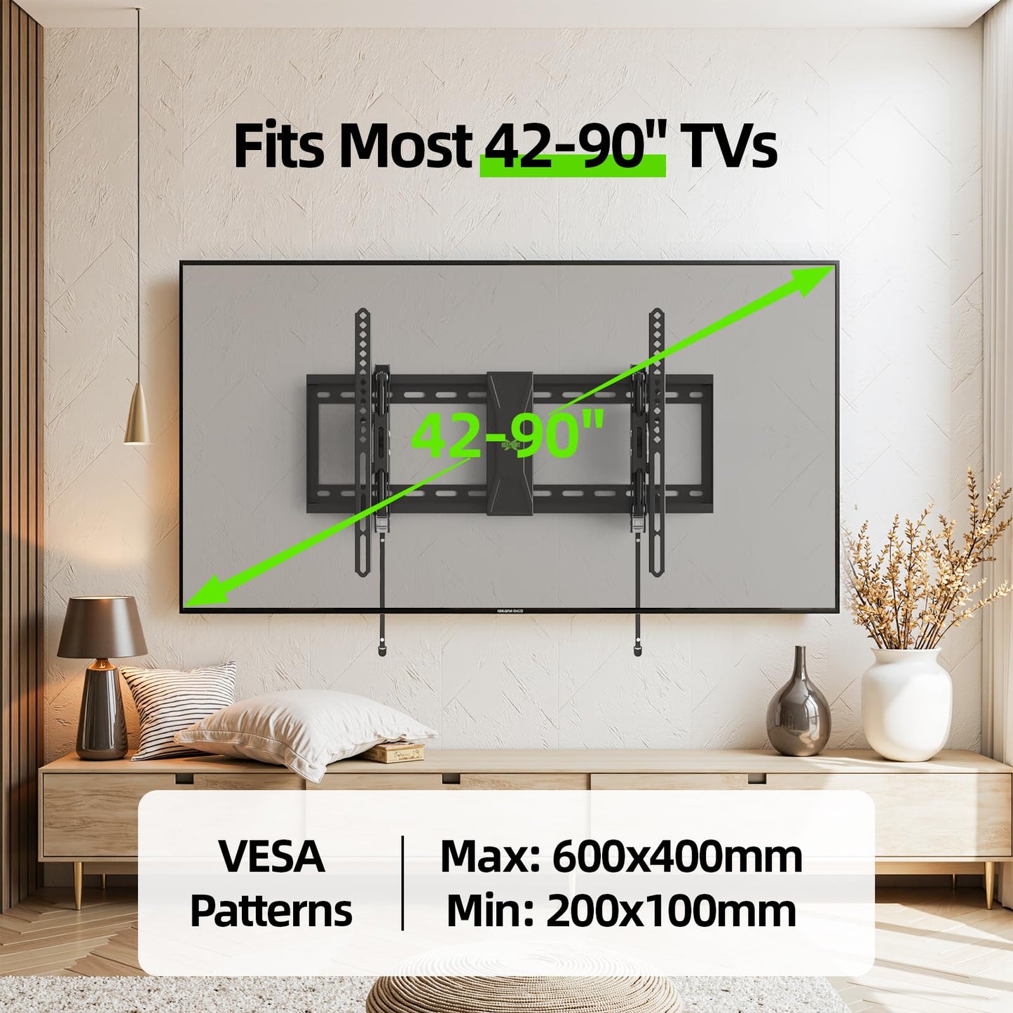 USX Mount Advanced Tilt TV Wall Mount for Most 42-90 inch TVs with 7.18” Arm Extension, Television Mount with Quick Lock Design, Wall Mount Bracket Up