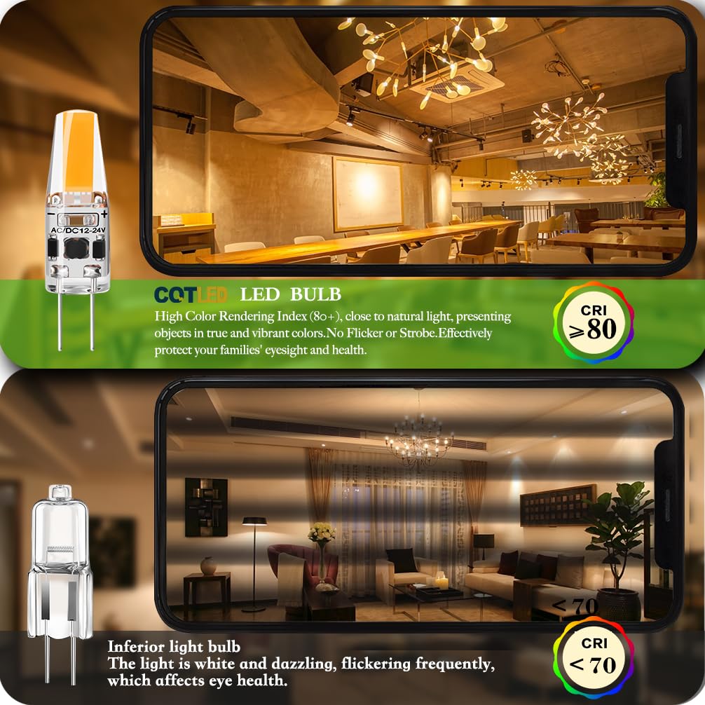 G4 LED Bulb 2W, Warm White 3000K, AC/DC 12V-24V 1505 COB LED Light Bulbs Equivalent to 20W T3 JC Type Bi-Pin G4 Base Halogen Bulb, 6-Pack