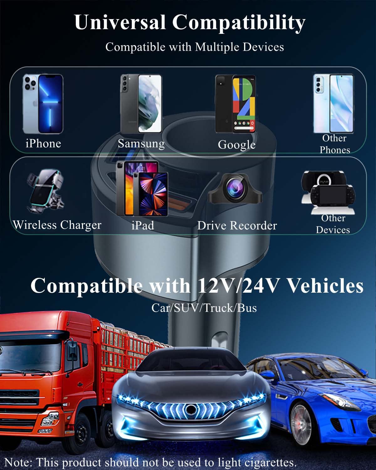 [4IN1&QC3.0] Cigarette Lighter Splitter Adapter, Car USB Charger Adapter Multi Port, 12V-24V Car Adapter Compatible with iPhone 16 Pro