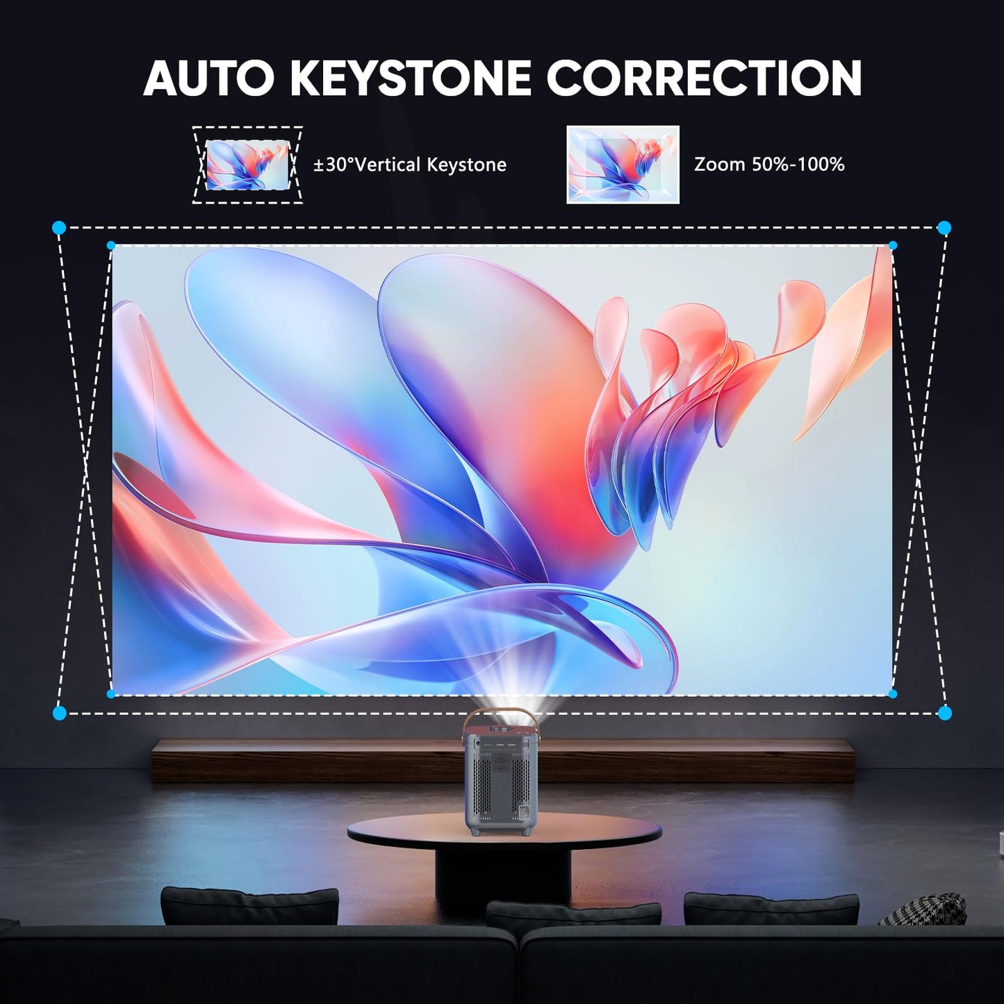 ?Electric Focus & Auto Keystone?TMY Portable Projector with WiFi and Bluetooth, 1080P Projector with Zoom, Movie Projector for Phone/Laptop/TV