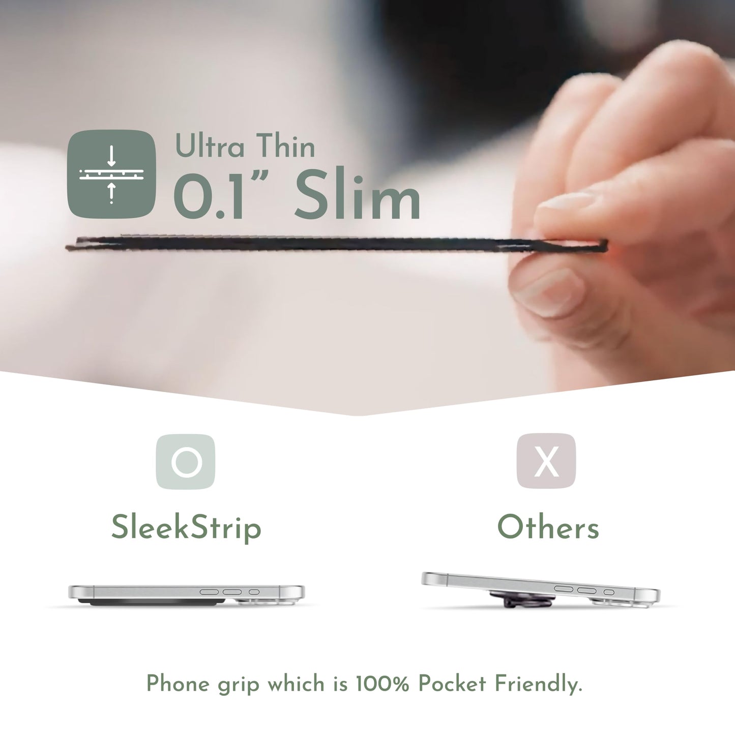SleekStrip SleekGrip-Essential Ultra Thin Phone Grip Stand,Slim Metal Finger Loop Ring Hand Holder Strap Cell Phone Grips for iPhone 16 Pro Max,17
