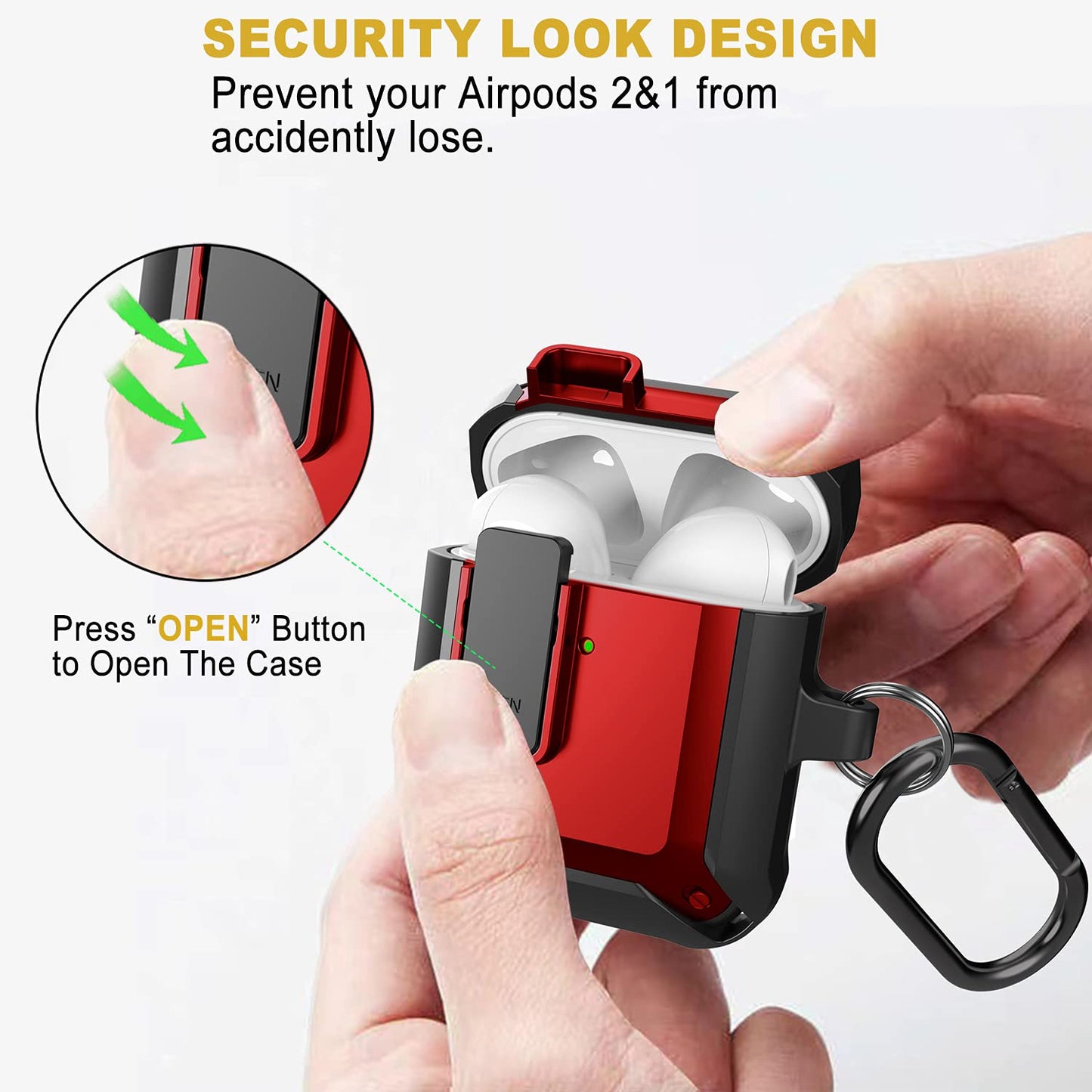 Wonjury Upgraded Armor Secure Lock Airpod Case for Men Lock with Cleaner kit, Earpods Case Shockproof Protective Case for Apple AirPod 2&1 Wireless