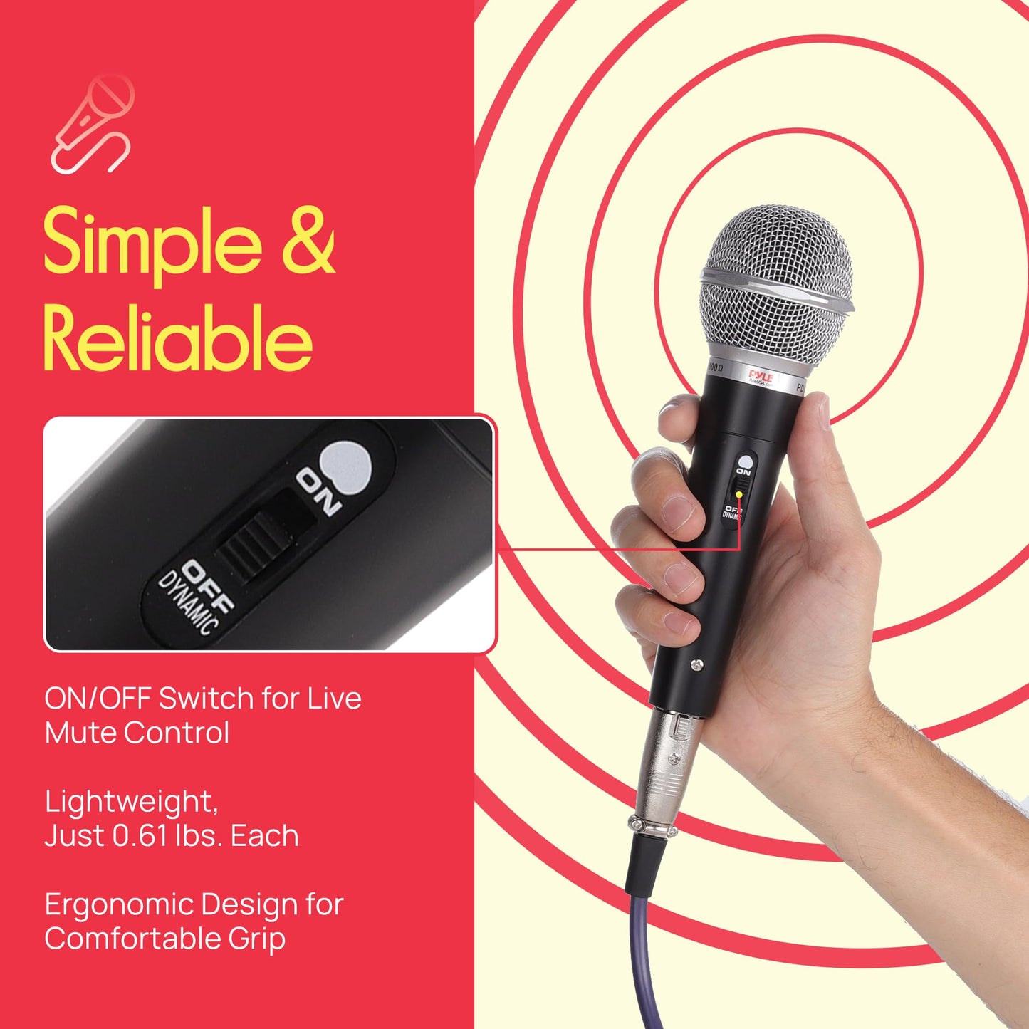 Pyle 3 Piece Professional Dynamic Microphone Kit Cardioid Unidirectional Vocal Handheld MIC with Hard Carry Case & Bag, Holder/Clip & 26ft XLR Audio