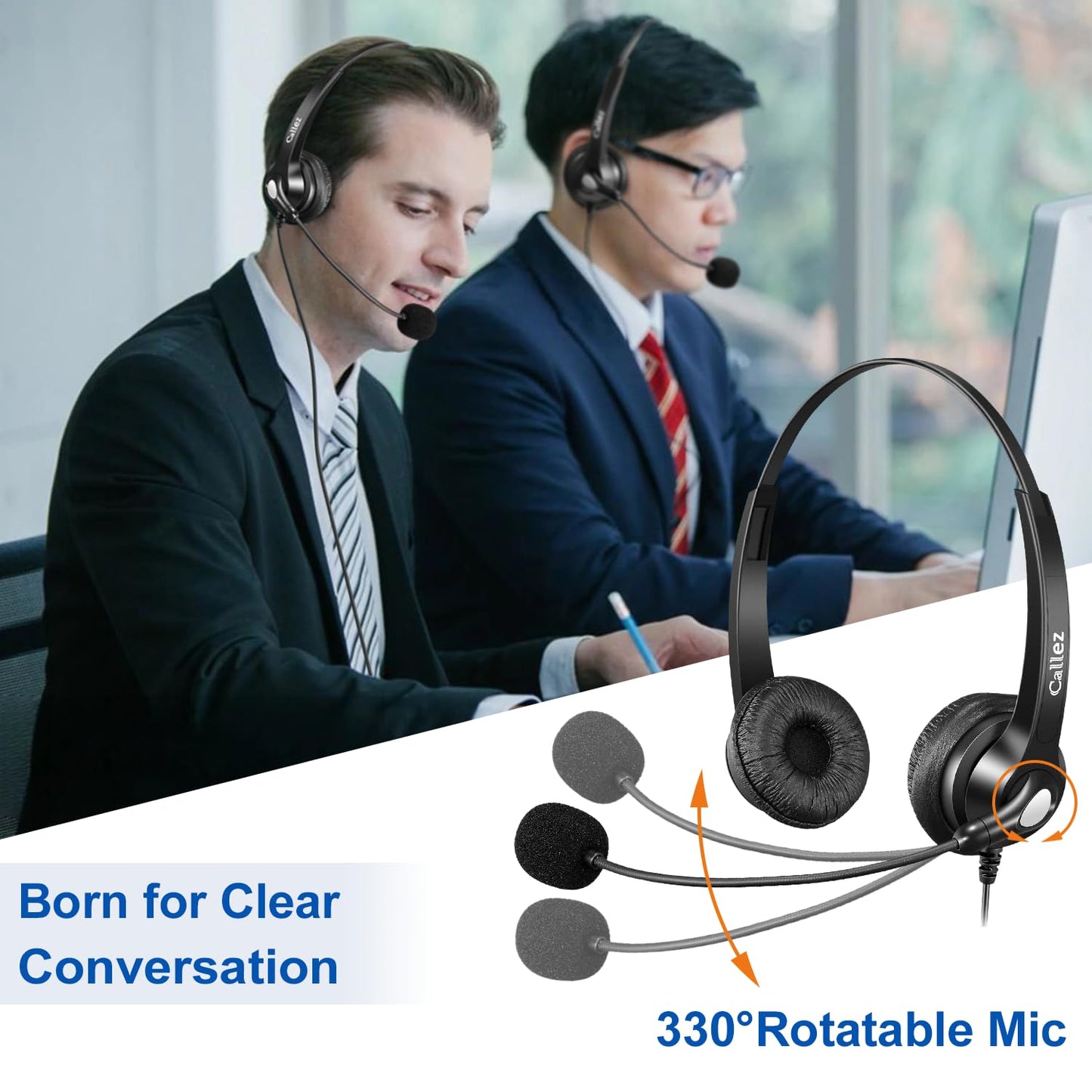 Callez RJ45 Telephone Headset with Microphone Noise Cancelling, Quick Disconnect Phone Headset Compatible with Mitel/Aastra 6865i 6867i 6869i Siemens