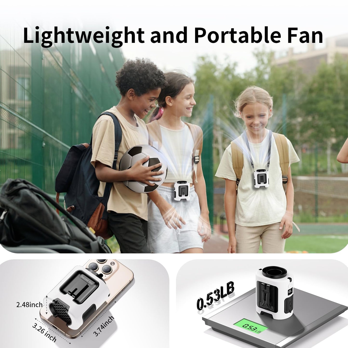Socool Portable Waist Fan 5000mAh Rechargeable Mini Clip On Personal Fans with 13000RPM & 4 Adjustable Speeds, 25H Cooling Wearable Shirt Belt Hanging