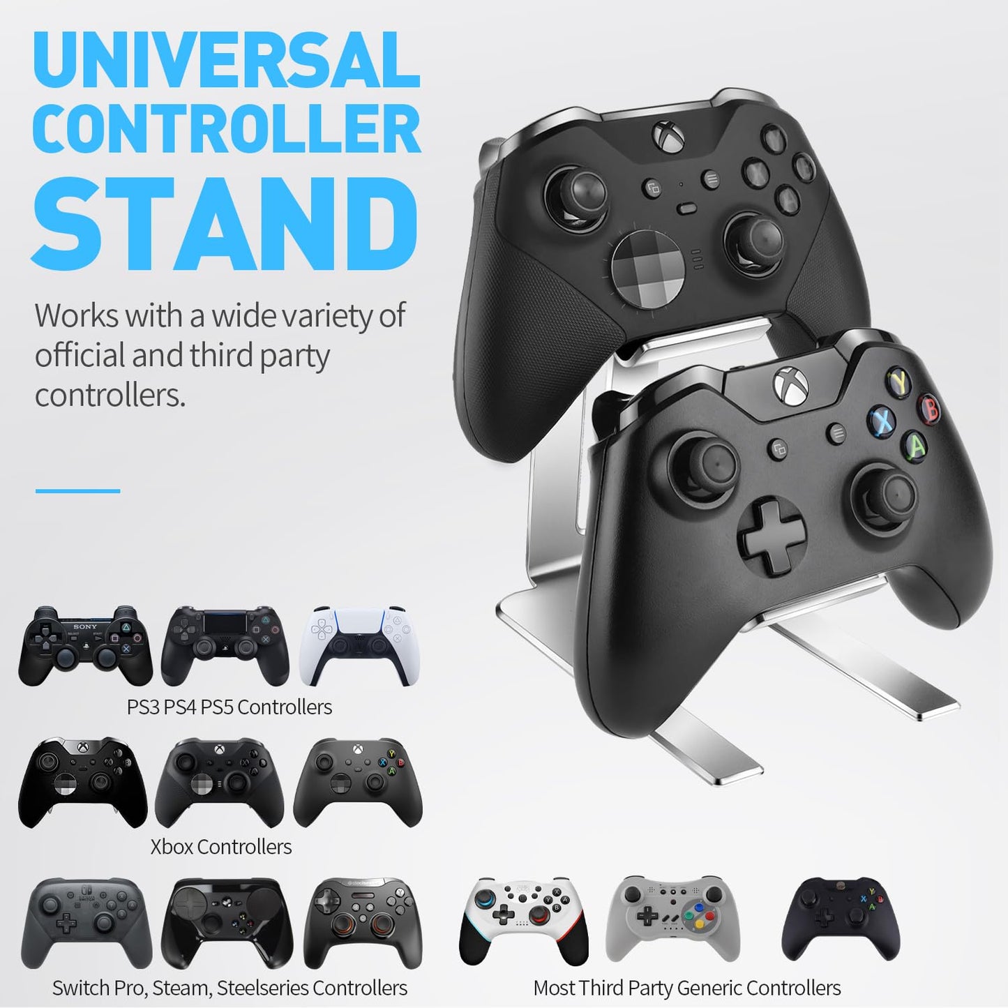 Controller Holder - 2 Tier Universal Aluminum Display Stand Accessories PC Gaming Desk Decor Stuff Gamer Gifts for Xbox Series X S, Elite 2, PS5, PS4