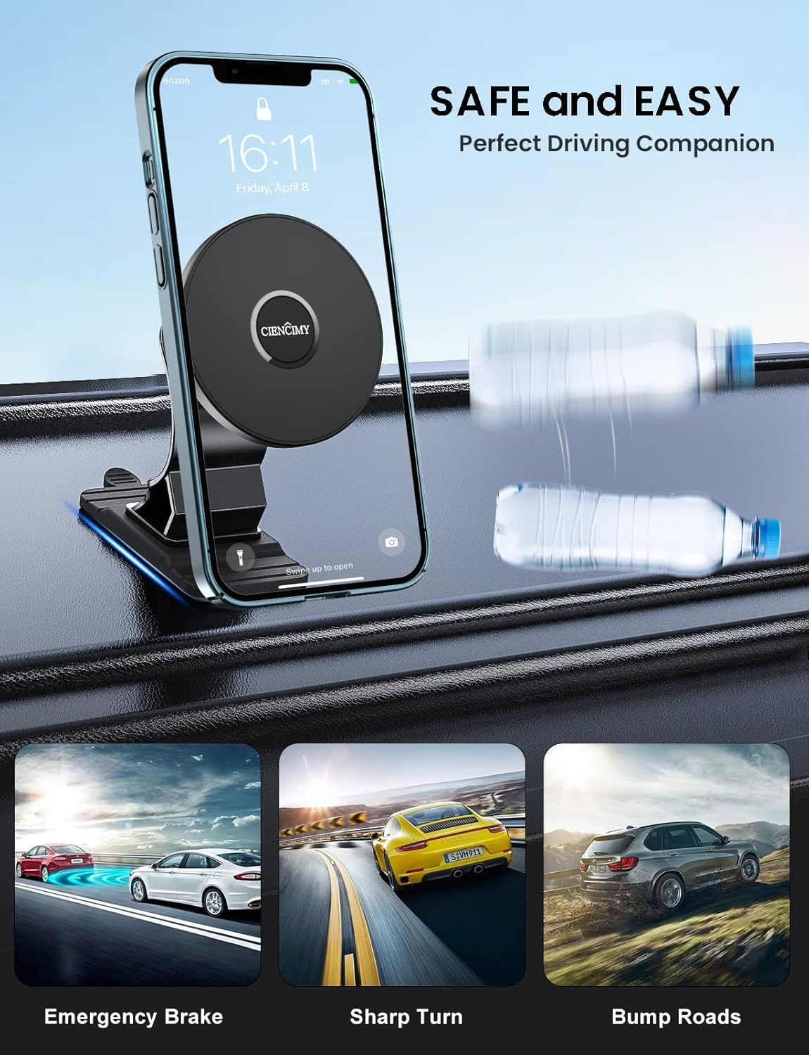 Ciencimy Compatible with Magsafe Car Mount, Magnetic Dashboard Car Mount Fit for MagSafe Case iPhone 16 15 14 13 12 Pro Max Mini Plus, 360°