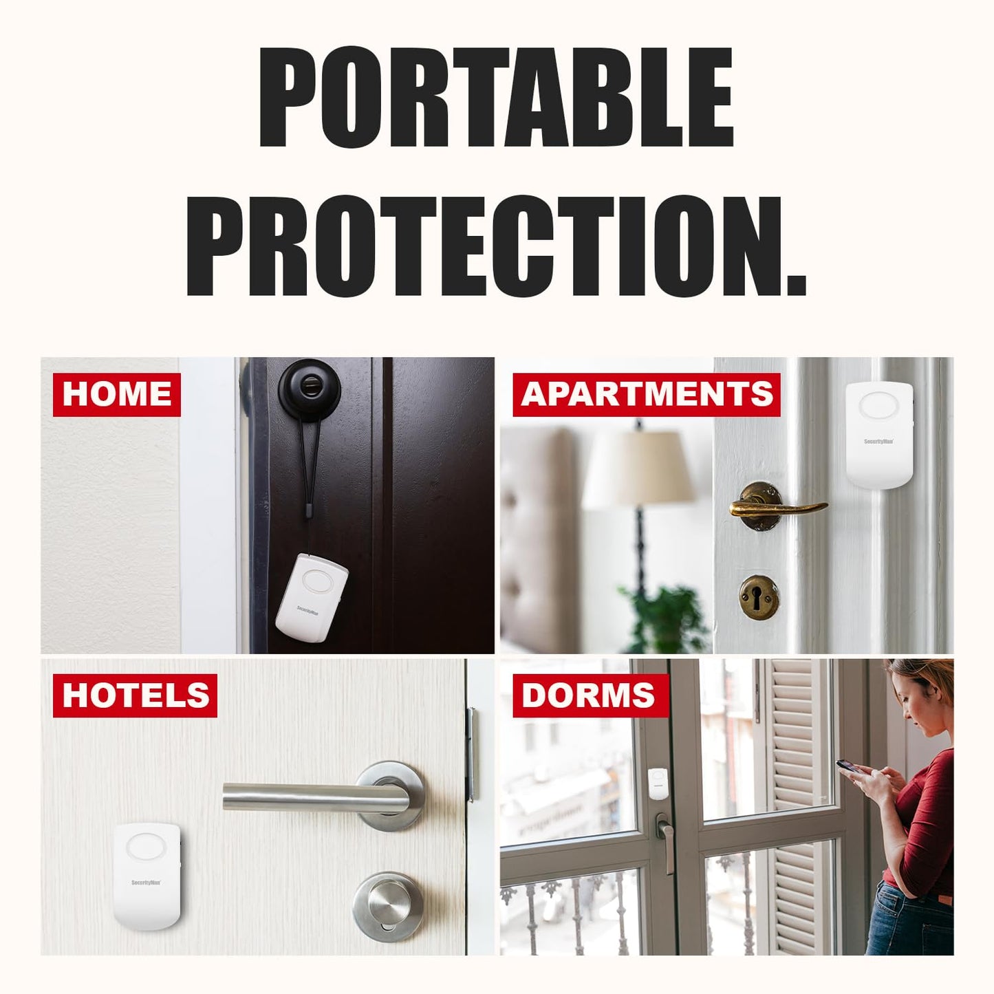 Securityman Door Handle Alarm with 130dB Vibration Triggered Portable Door Alarms When Opened - Perfect for Kids, Toddler, Elderly, Hotel, Travel