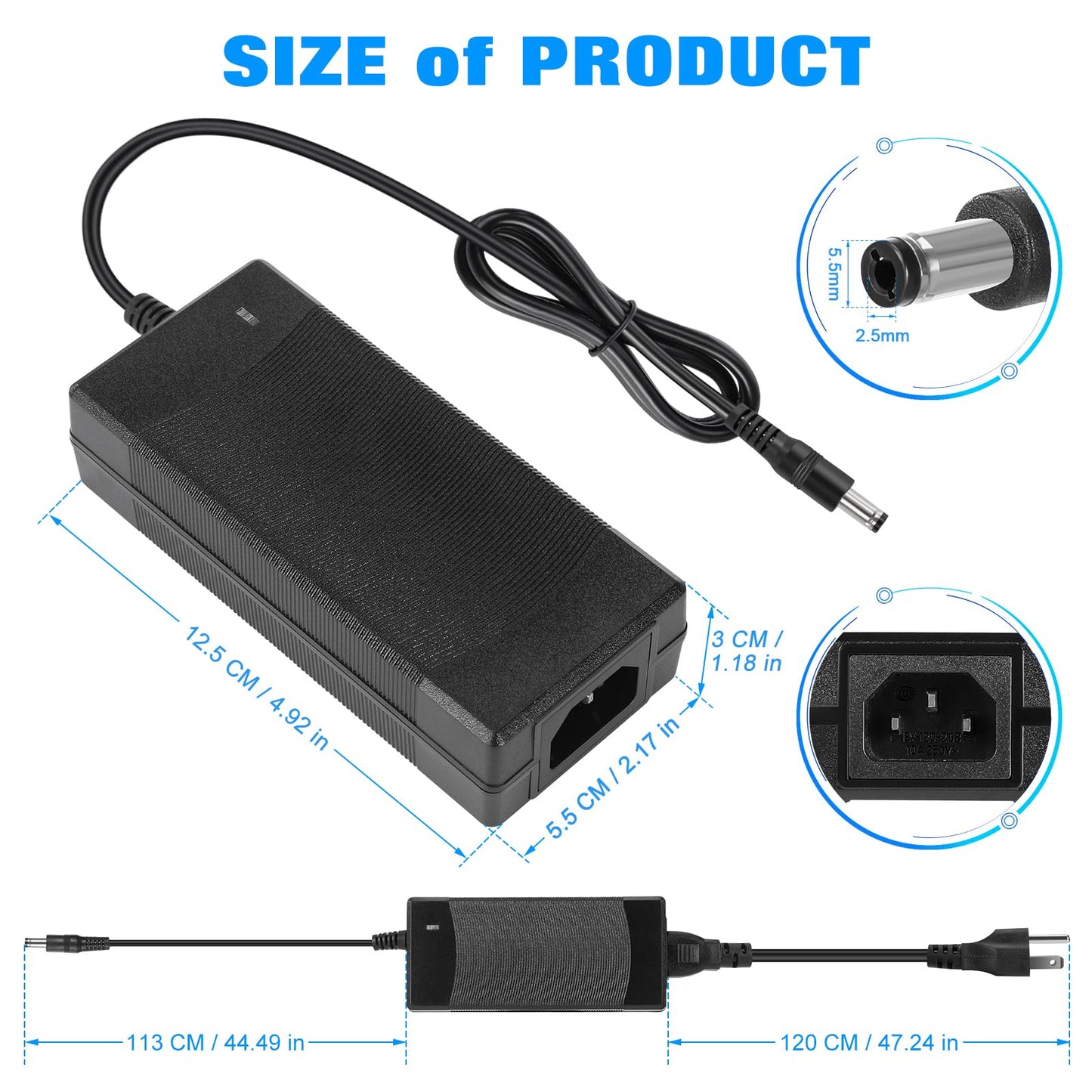 Power Supply 12V 5A,AC 100-240V to DC12V 60W Converter Adapter Driver Transformer with 5.5mm x 2.5mm Jack, US Plug for Led Strips,LCD Monitors,CCTV…