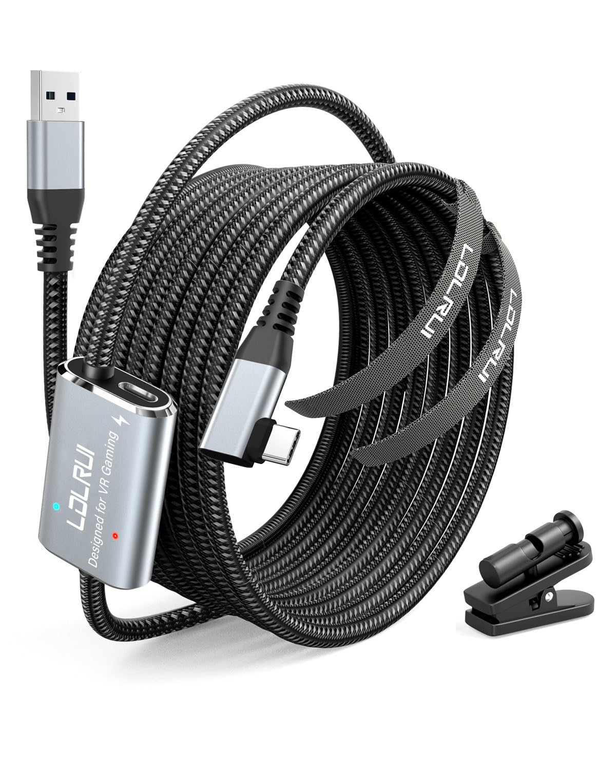 LDLrui 5m VR Link Cable with Charging, USB 3.0 to USB-C (5Gbps) for Meta Quest 3/2/Pro & Pico 4, PC VR Cable with Clip for Simultaneous Play & Charge
