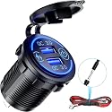 KEWIG Quick Charge 3.0 Dual USB Charger Socket Waterproof 36W 12V 24V USB Outlet Fast Charge with Touch Switch & Blue LED DIY Kit for Car Boat Marine
