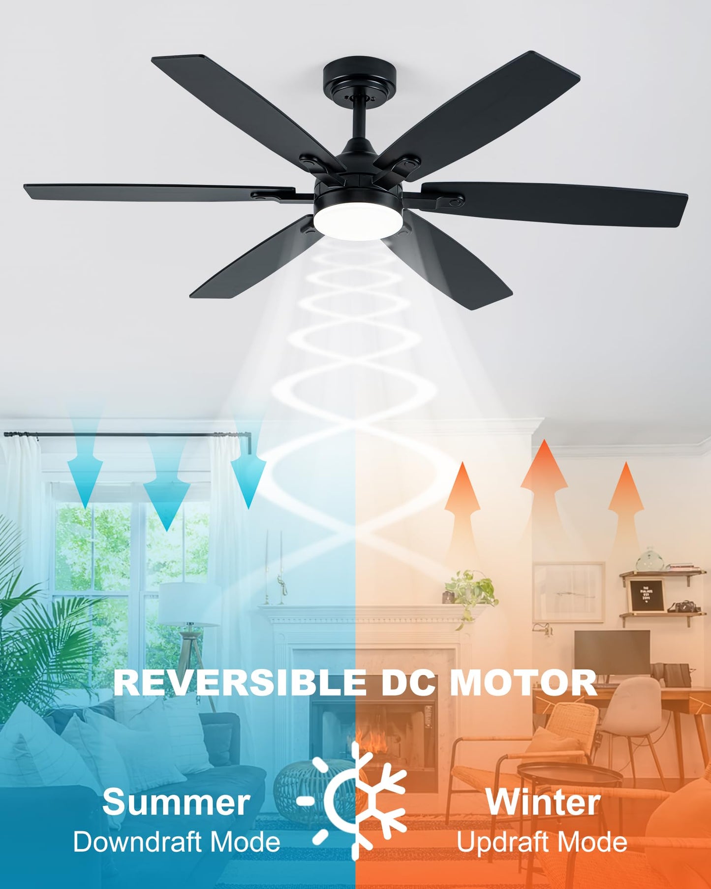 Coolwind 52" Black Ceiling Fan with Light, App/Display Remote Control,