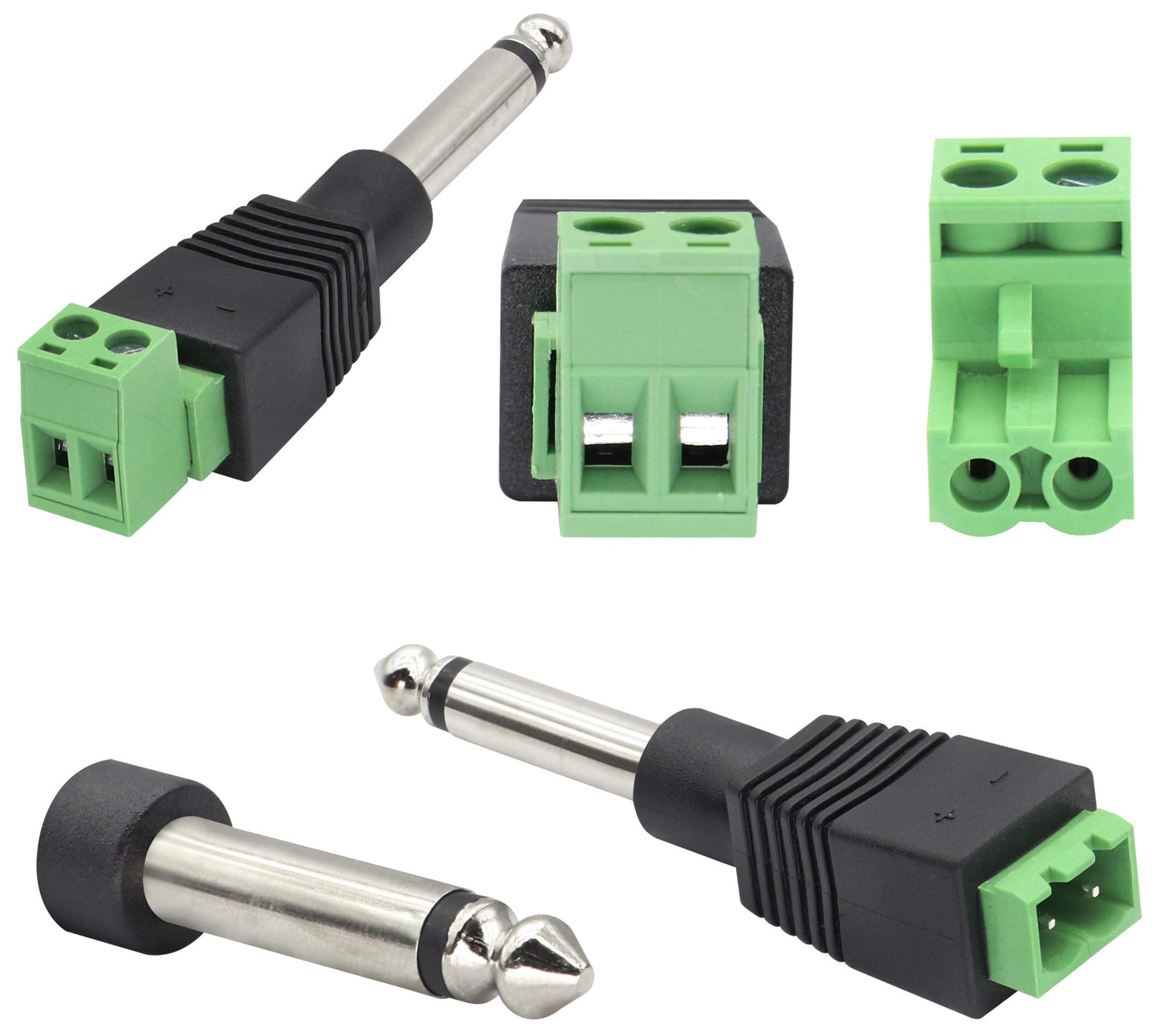 AAOTOKK 6.35mm Screw Terminal Block Connector 6.35mm (1/4") TS Mono Male to 2 Pin/Way Female Bolt Screw Terminals Pluggable AUX Audio