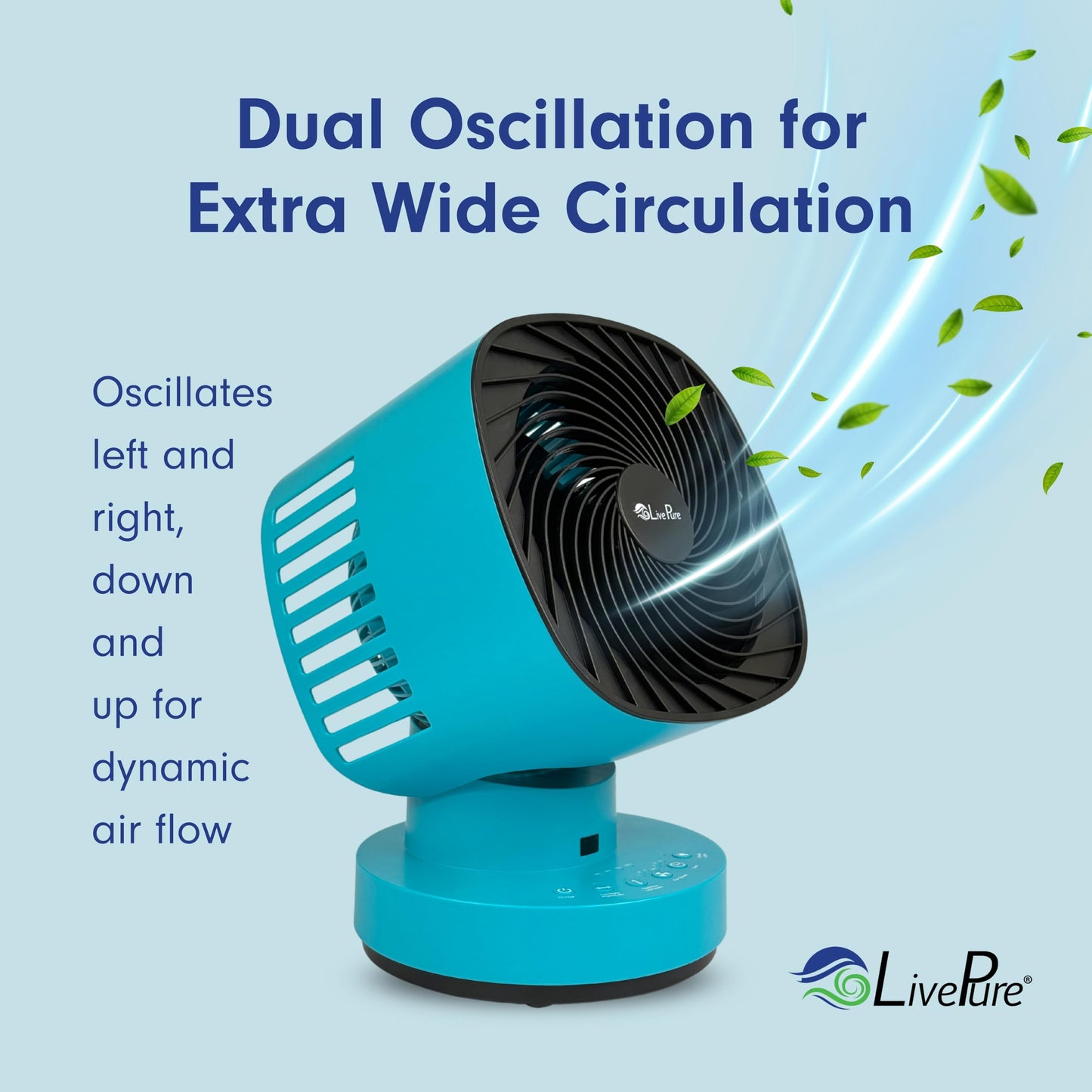 LivePure Rechargeable 4 Speed Orbital Dual Oscillating Fan w/Remote, Navy
