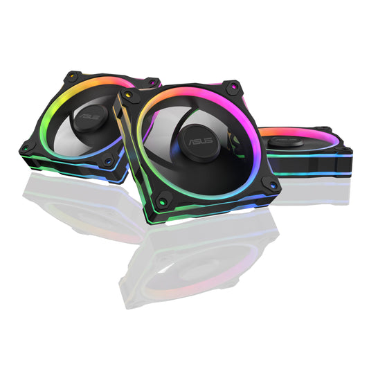 ASUS Prime MR120 ARGB Fan Black Triple Pack, 28mm Extra-Thick Frame, Quiet, high-Performance Cooling with PWM, 20 ARGB LEDs with Dual-Sided Frame