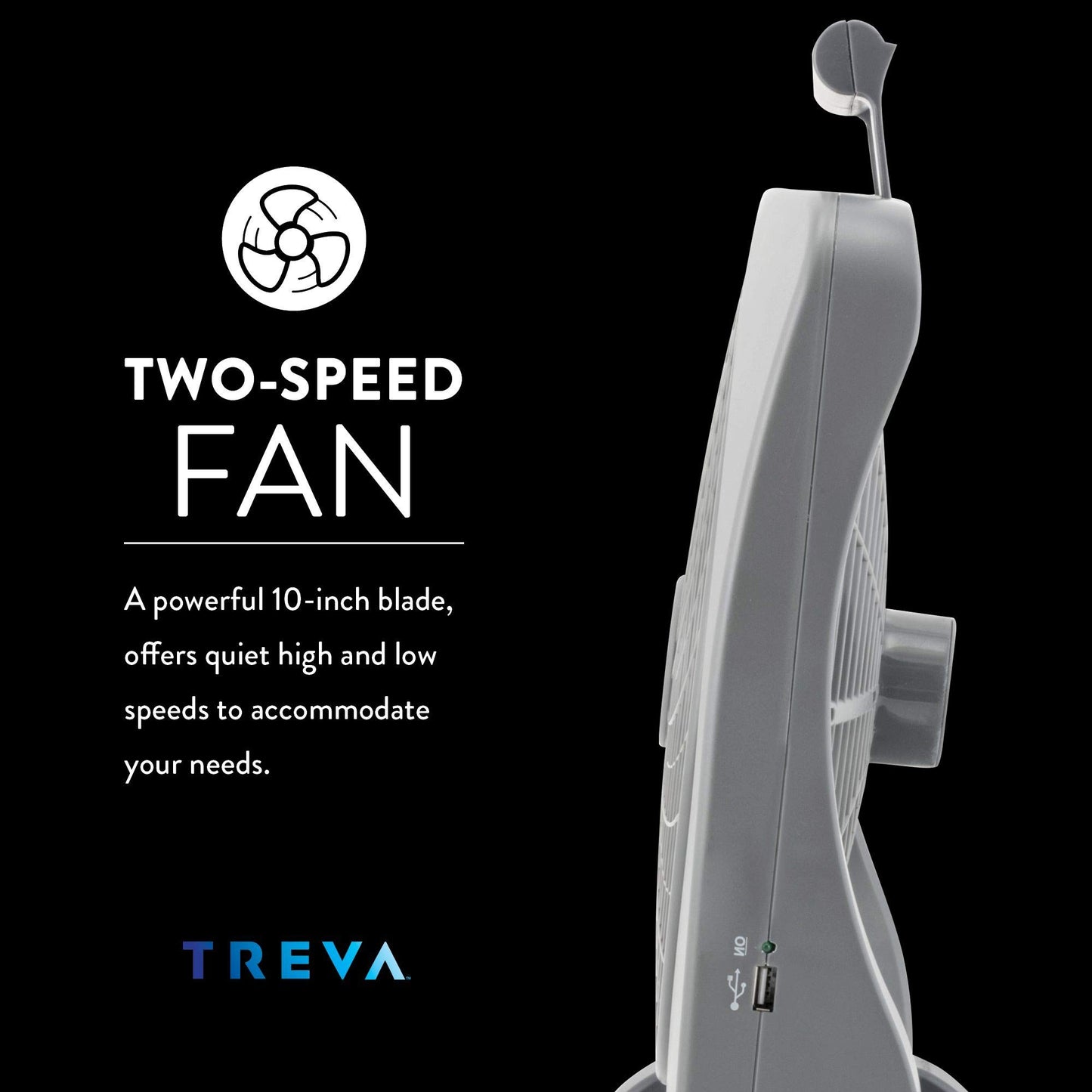 Treva 10 in Rechargeable Portable Fan Smart Power AC Battery USB Port