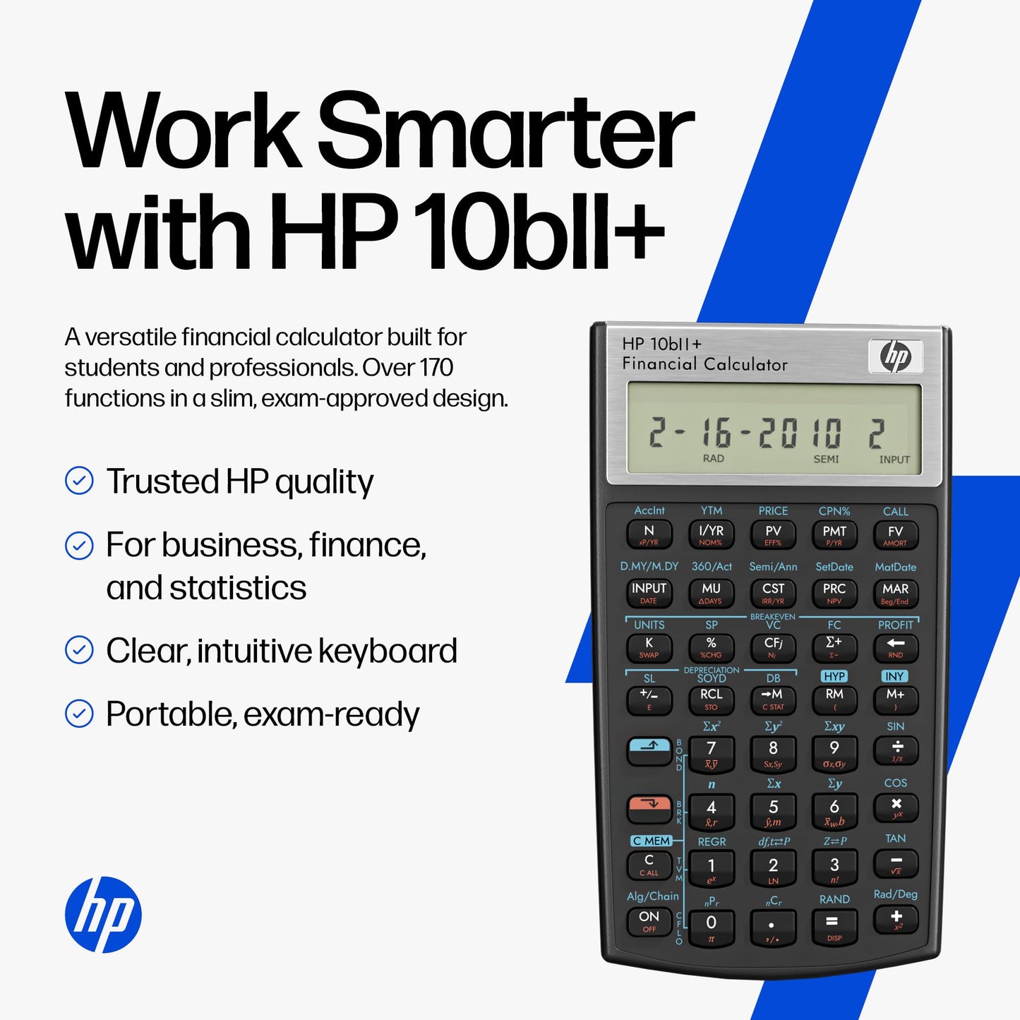 HP 10bII+ Financial Calculator - 100+ Functions for Business, Finance, Accounting, Statistics & Algebra - College & High School Calculator, Exam
