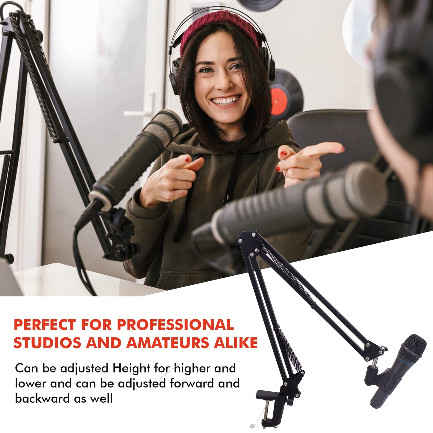 Technical Pro Premium Microphone Arm with Desk Mount, Mic Holder, Fully Height Adjustable Crane Arm for Podcast, Video, Gaming, Radio, Studio Sound
