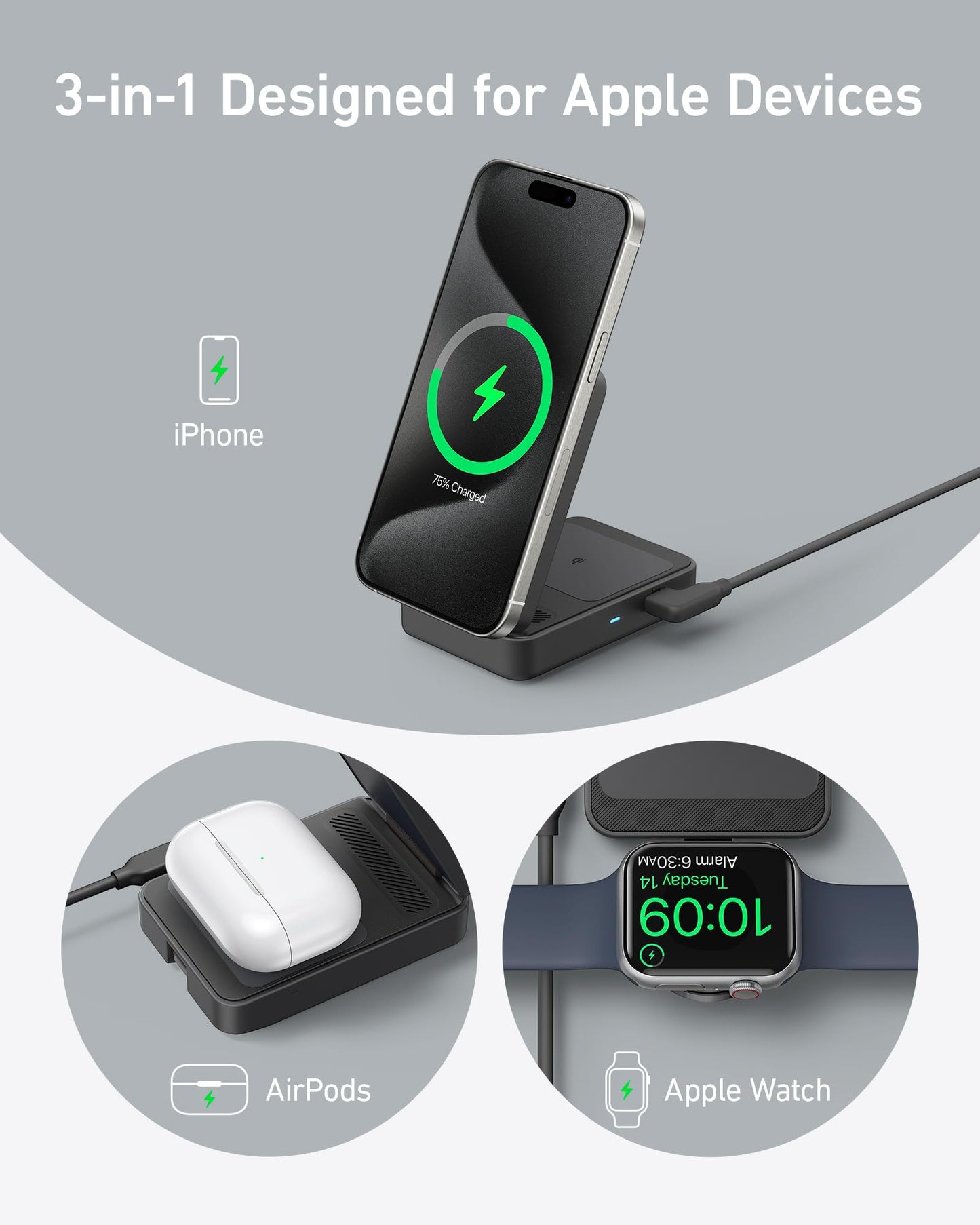 Anker MagGo 3-in-1 MagSafe-Compatible Qi2 15W Foldable Charging Station
