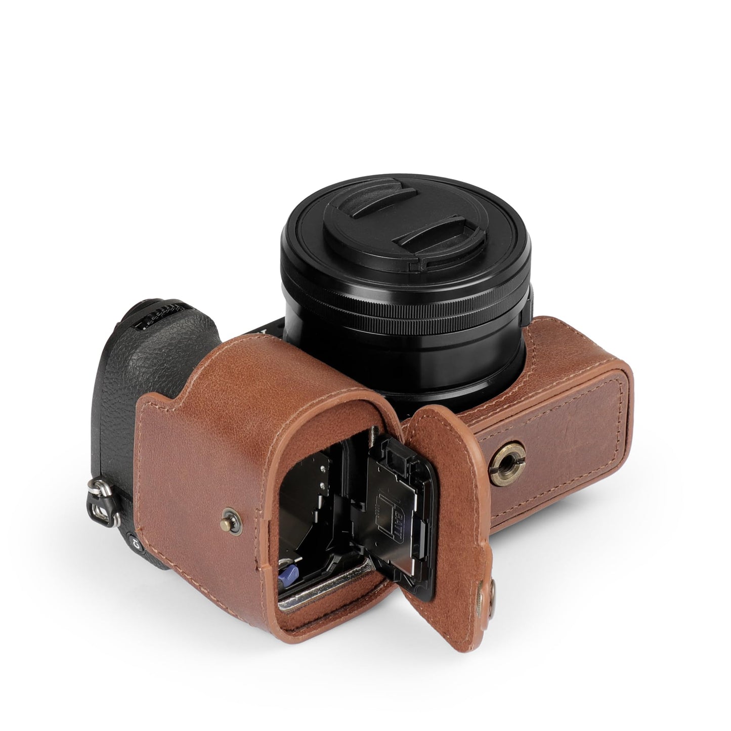 Mega Gear Genuine Leather Half Camera Case for Sony Alpha a6700 - Stylish and Protective (Brown)