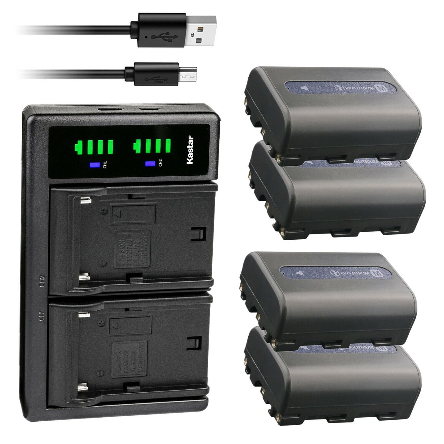 Kastar 4-Pack NP-FM50 Battery and LTD2 USB Charger Replacement for Sony DCR-TRV330, DCR-TRV340, DCR-TRV350, DCR-TRV355, DCR-TRV360, DCR-TRV380