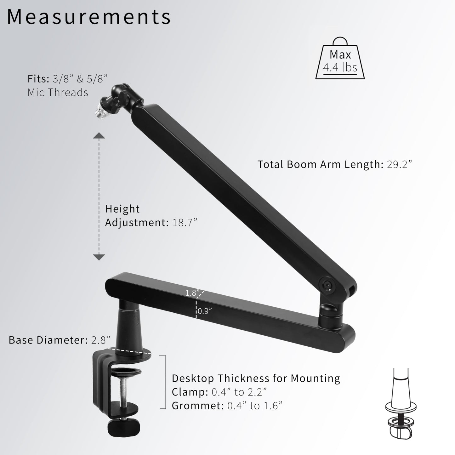 VIVO Low Profile Broadcast/Podcast Microphone Boom Arm Stand with 3/8 and 5/8 inch Screw Adapter, Heavy Duty Desk Mount, Professional Mic Stand with