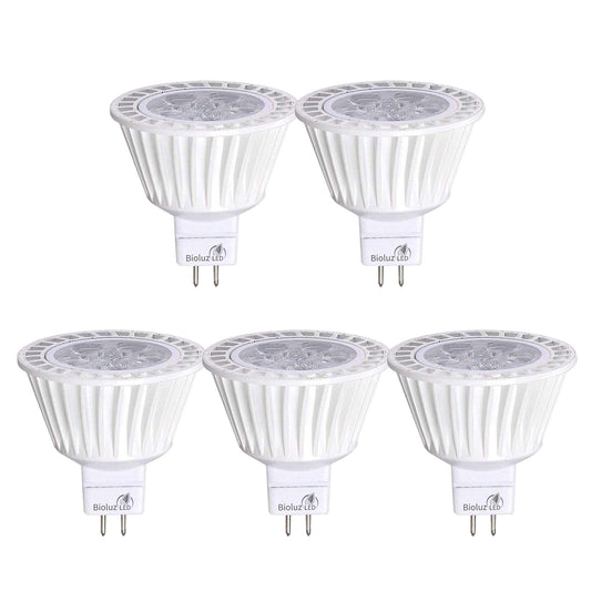 Bioluz LED 5 Pack MR16 50 Watt Halogen Equivalent Dimmable Bulb uses 7W, Halogen 3000K 12V AC/DC, UL Listed, High CRI for Low Voltage Recessed Lights