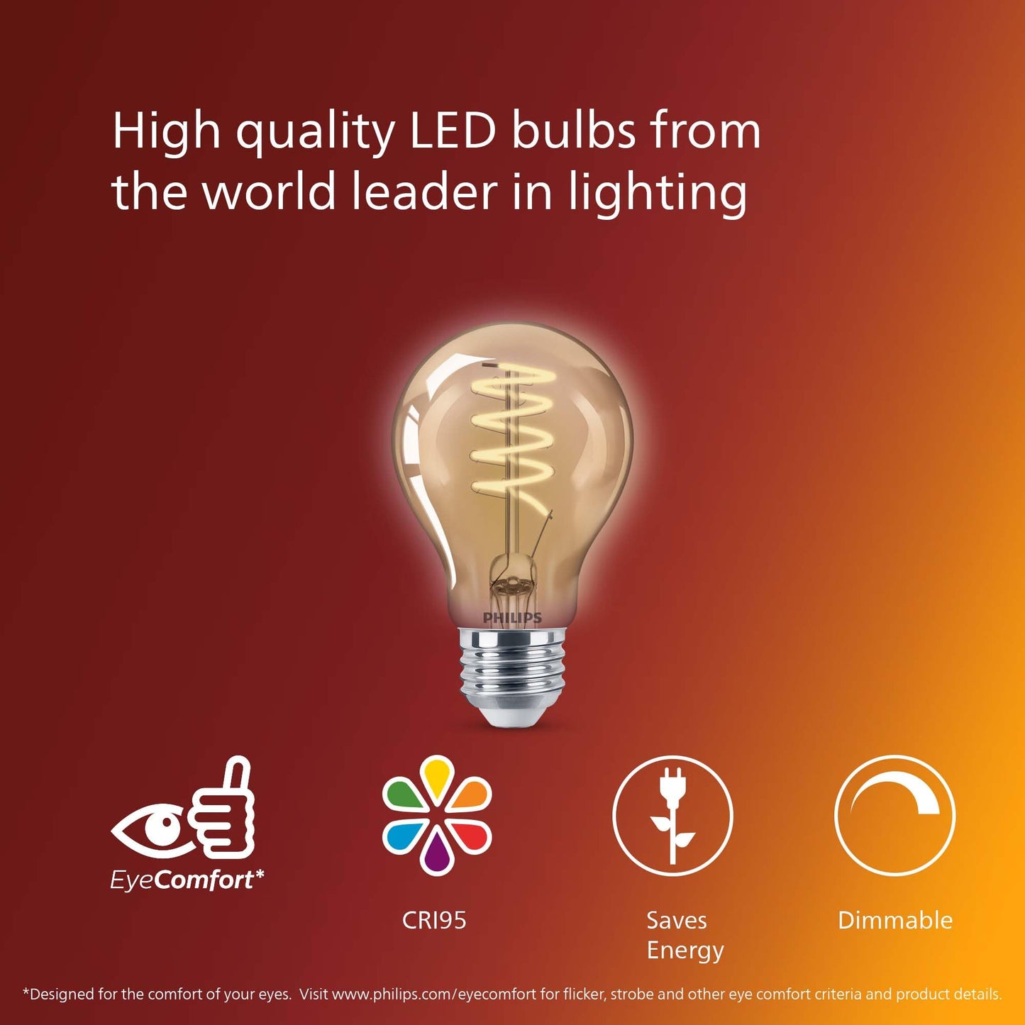 PHILIPS LED 60 W A19 Vintage Edison Spiral Amber, 1-Pack