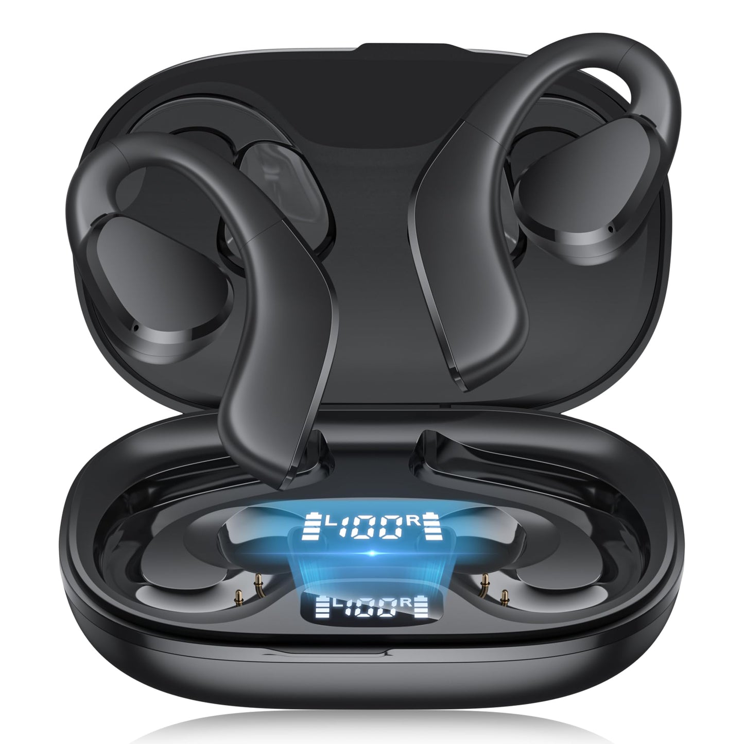 TTQ Open Ear, Open Ear True Wireless Headphones Bluetooth 5.3, Sports with Earhooks & Mic, 60H Playtime, Wireless Charging Case & LED Display…