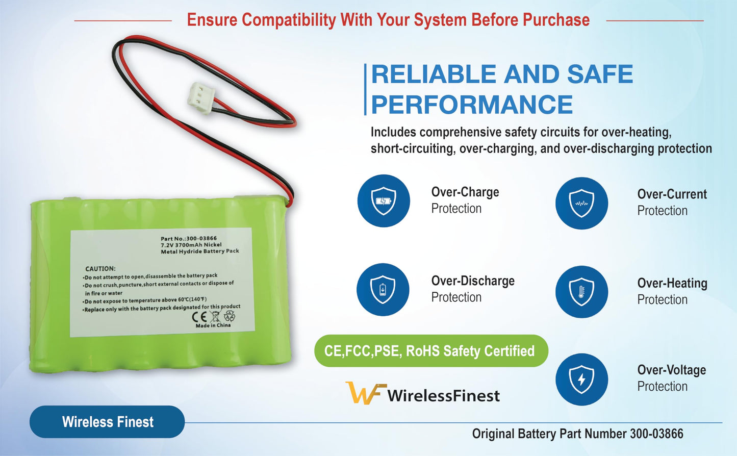 Replacement Battery 3700mAh 300-03866 LCP500-4B for Honeywell Lynx 5100 5200 5210 5300 Plus Lynx Touch 7000 Security Alarm System Lyric Keypad