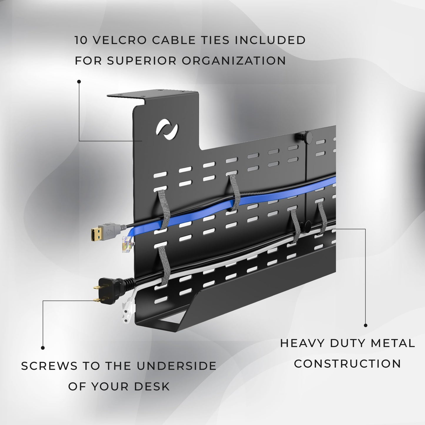 HumanCentric Under Desk Cable Management Tray and Computer Cord Raceway, Underdesk Cord Organizer, Standing Desk Cable and Wire Management, Heavy