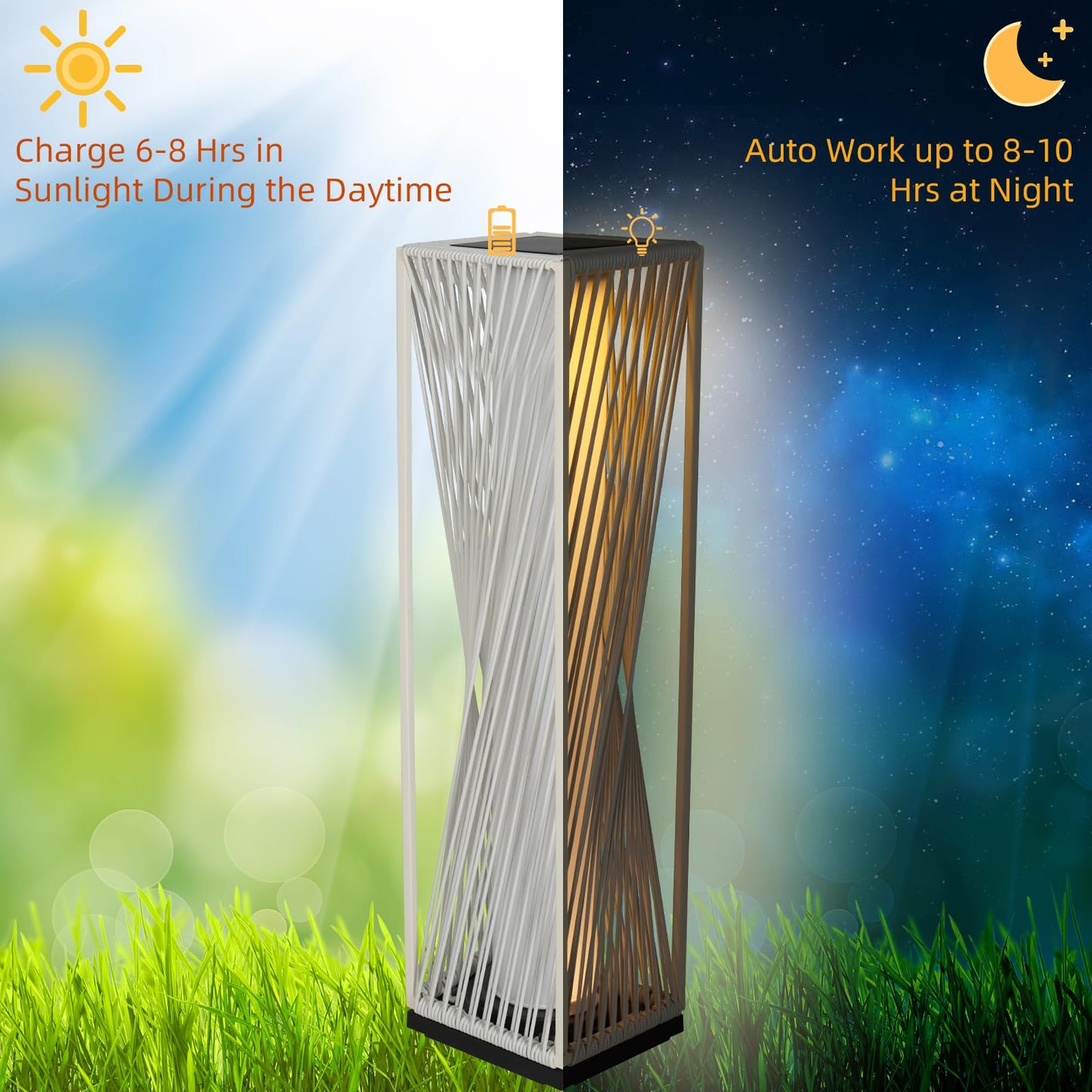 Solar Yard Outdoor Solar Floor Lamp Resin Wicker Solar Light Outdoor Waterproof for Yard, Garden, Pathway, Deck, Dazzle Dance (White)
