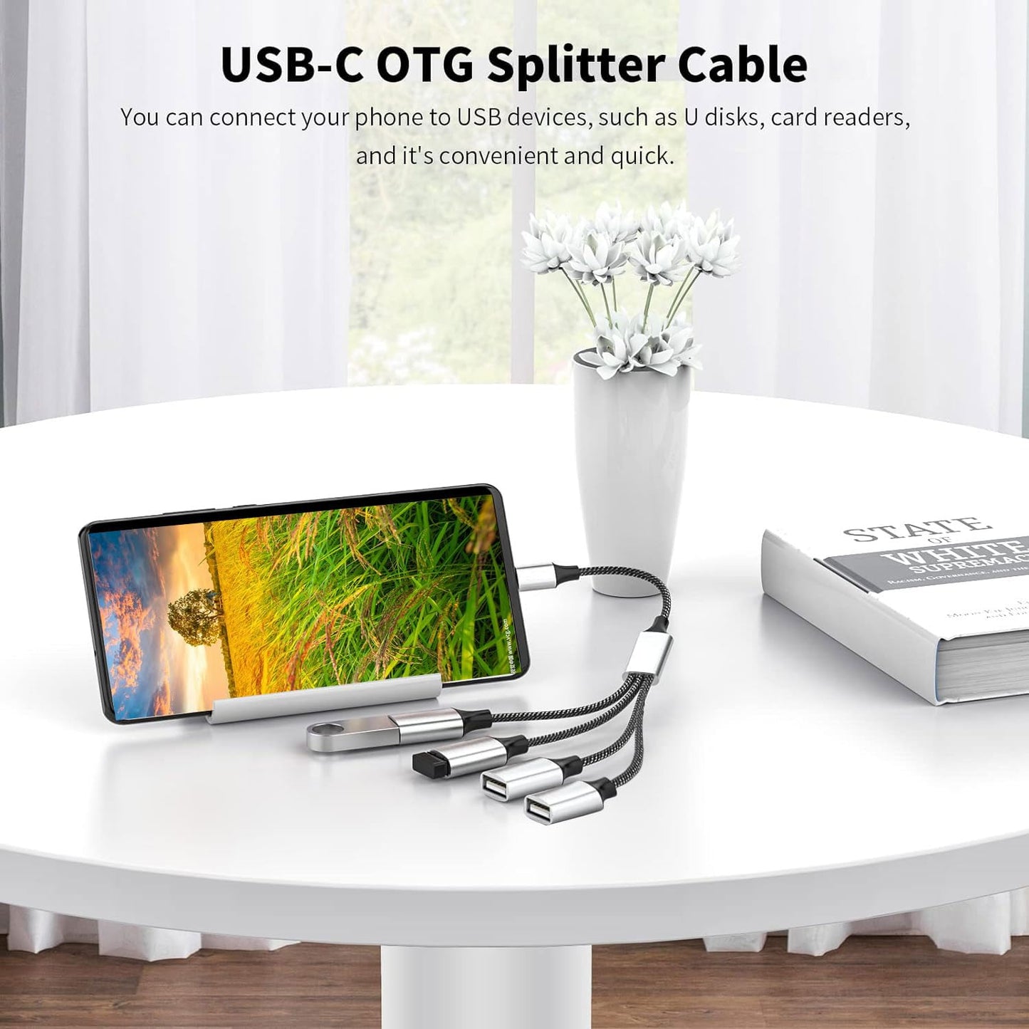 Fidioto USB C Male to 4USB Female Y Cable, Type C to 4USB Charger Adapter, Hub for Laptop, Tablet,Telephone, Flash Disk Drive, Gaming Consoles