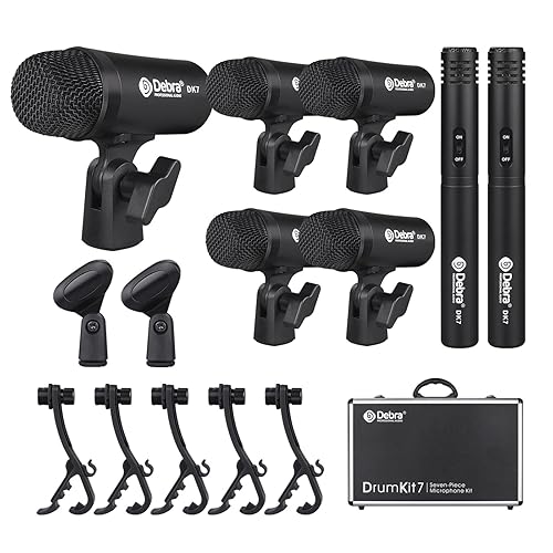 D Debra DK7 Pro 7-Piece Wired Drum Microphone Kit for Performing and Recording Drummers, Includes Mics, Mic Clip with Options for Kick Drums, Snare