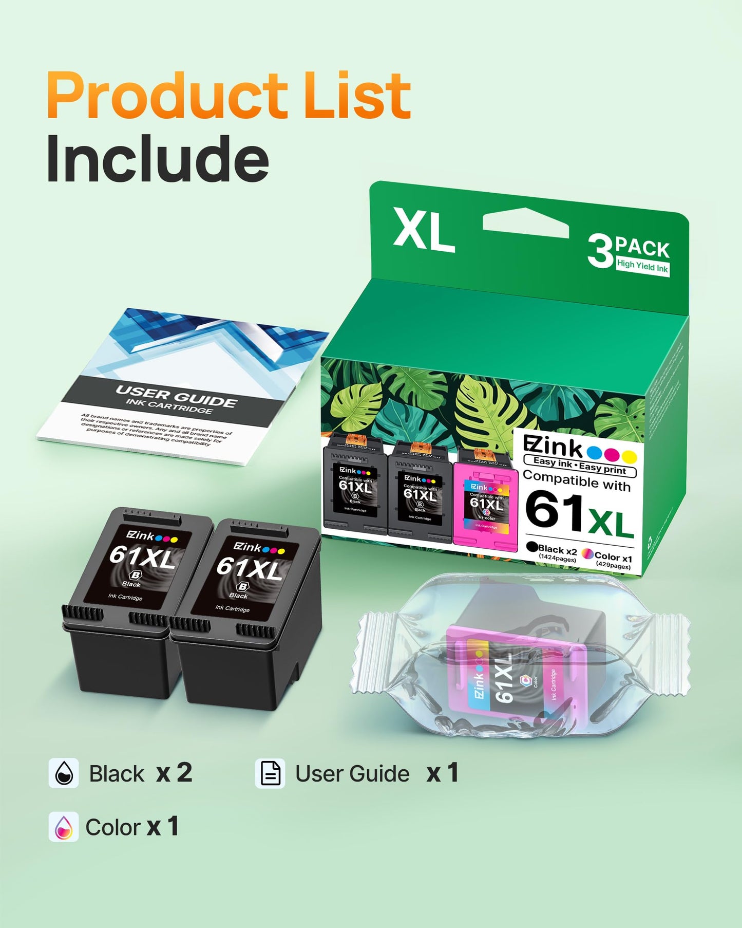 61XL 61 Ink Cartridges 4500 5530 for HP Ink 61XL Black and Color Combo Pack