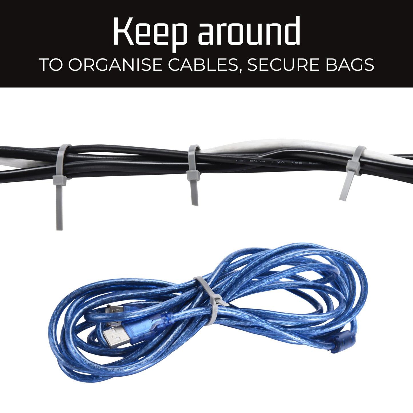 Bolt Dropper Zip Ties Pack of 100-12'' Gray Heavy Duty Cable Ties - 40lb Strength Self-Locking Nylon Wire Ties - Weather-Resistant Zip Tie for Cable