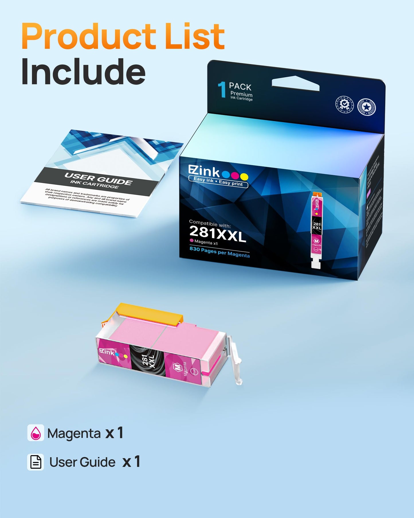 E-Z Ink Compatible Ink Cartridge Replacement for Canon 281XXL CLI-281XXL to use with TR8620a TR8620 TS702a TS9520 TS9521C TR8520 TS6220 TS6320 TS8220