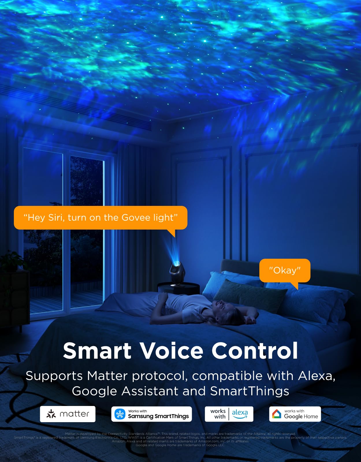 Govee Star Projector Lights, 7-Zone Colorful Nebula Effect, Compatible with Matter, 540ft² Coverage, LED Ceiling Lights for Bedroom, 50+ Scenes, 18